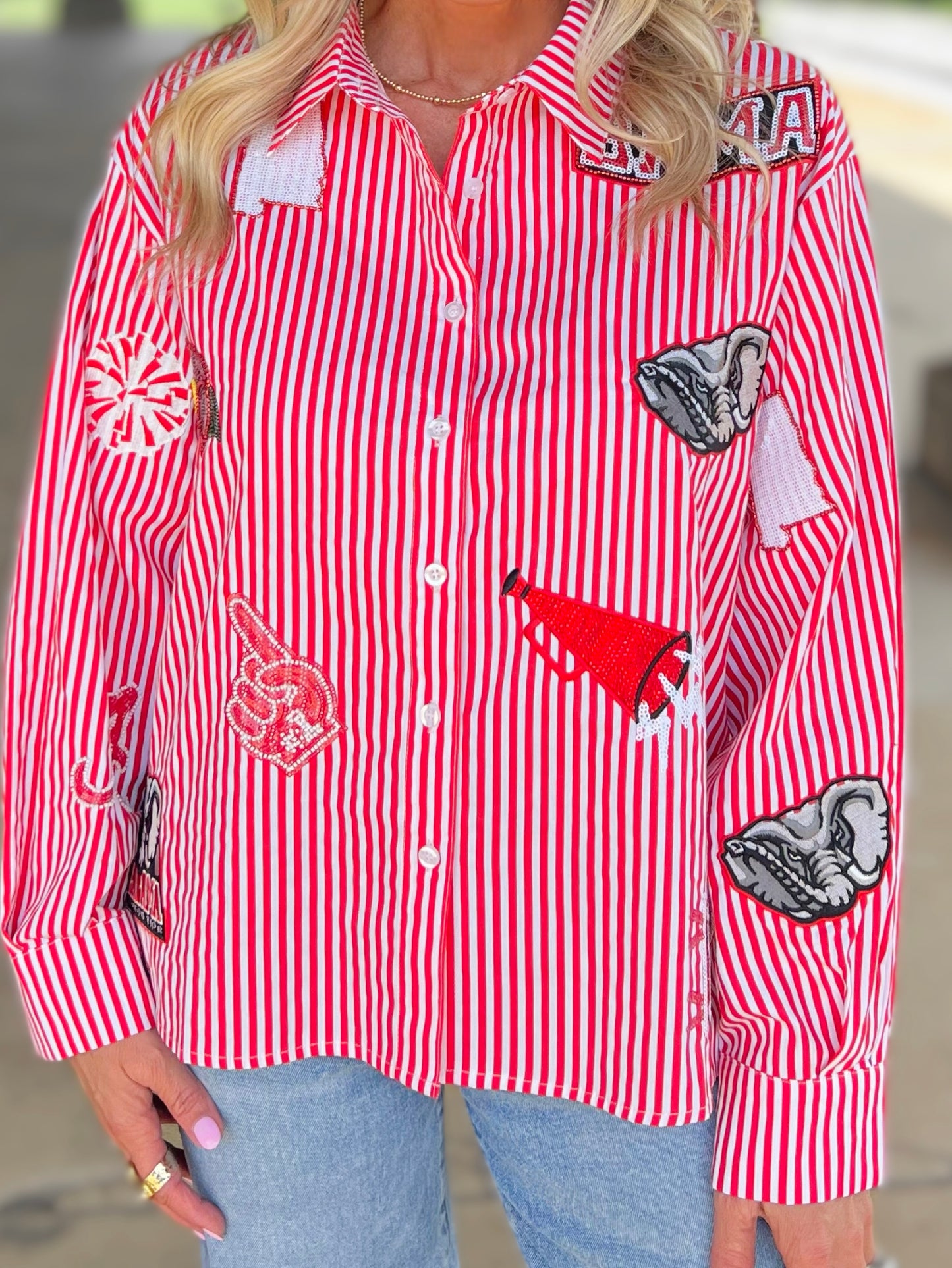QOS Licensed Alabama Icon Striped Button Down