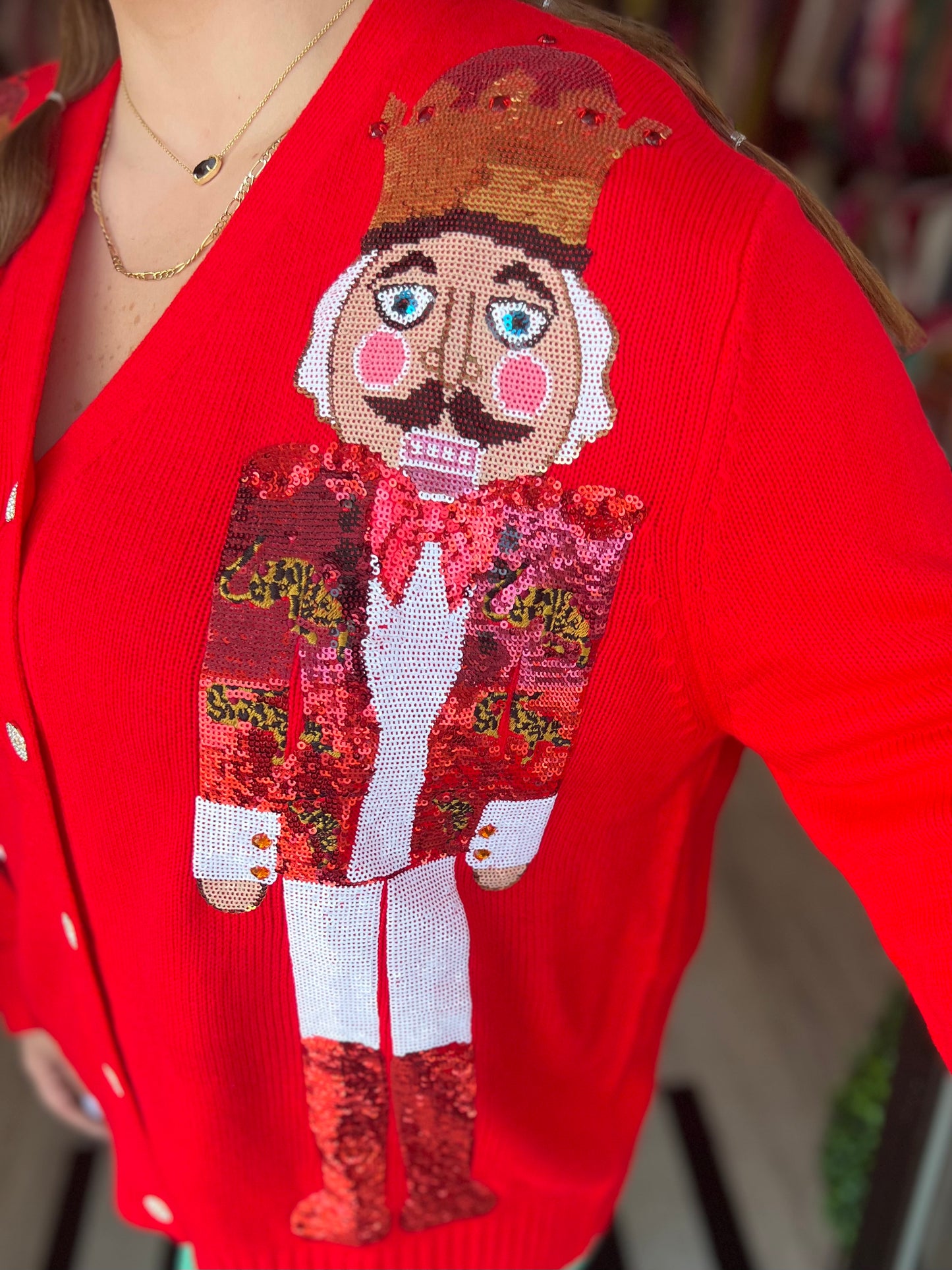 QOS Red Nutcracker Cardigan
