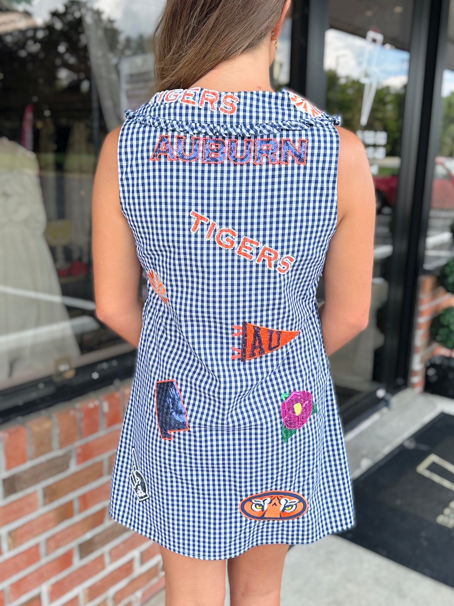 QOS Licensed Auburn Mini Icon Gingham Dress