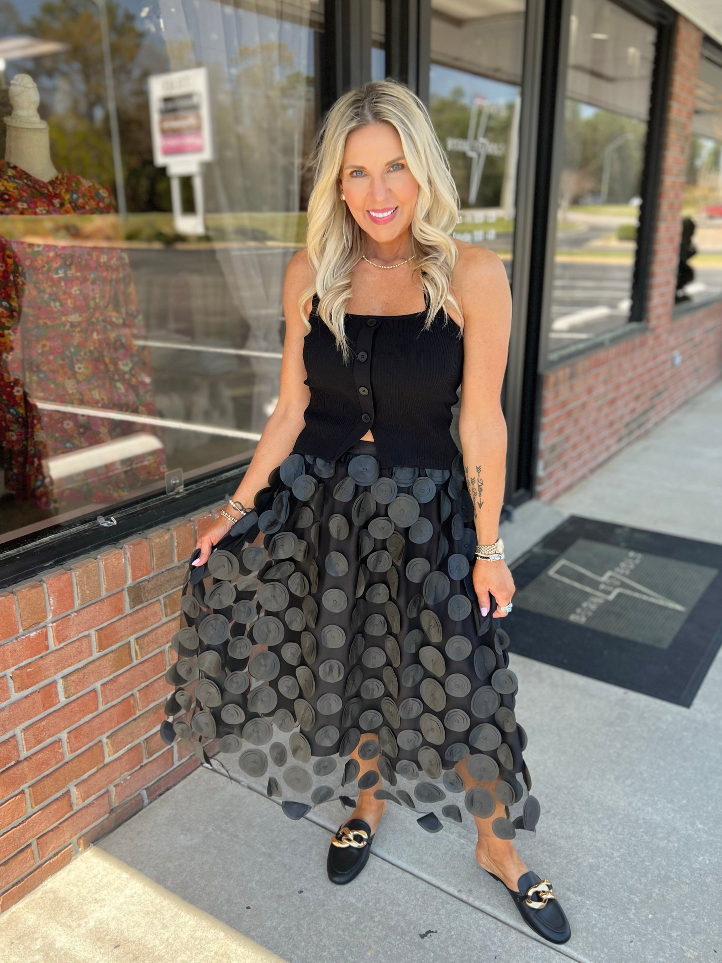 Disc Tulle Midi Skirt