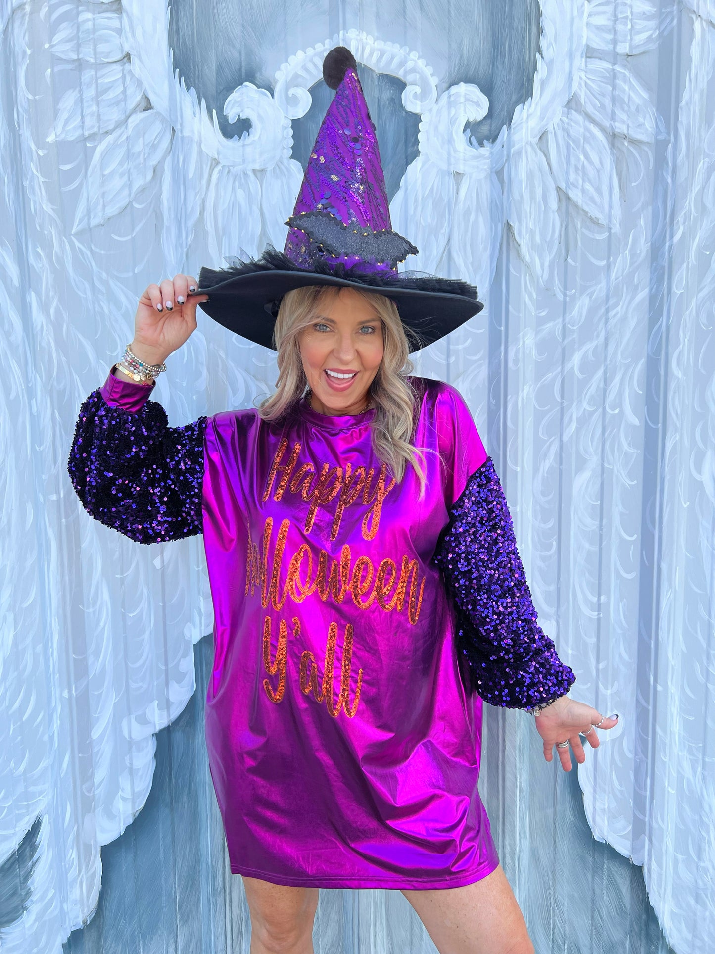 Happy Halloween Foil Sequin Dress
