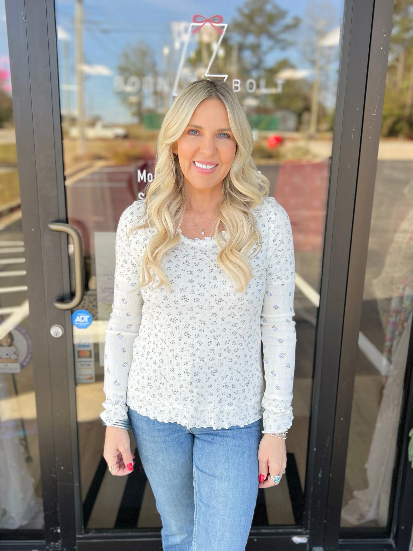 Floral Lettuce Hem Fitted Top