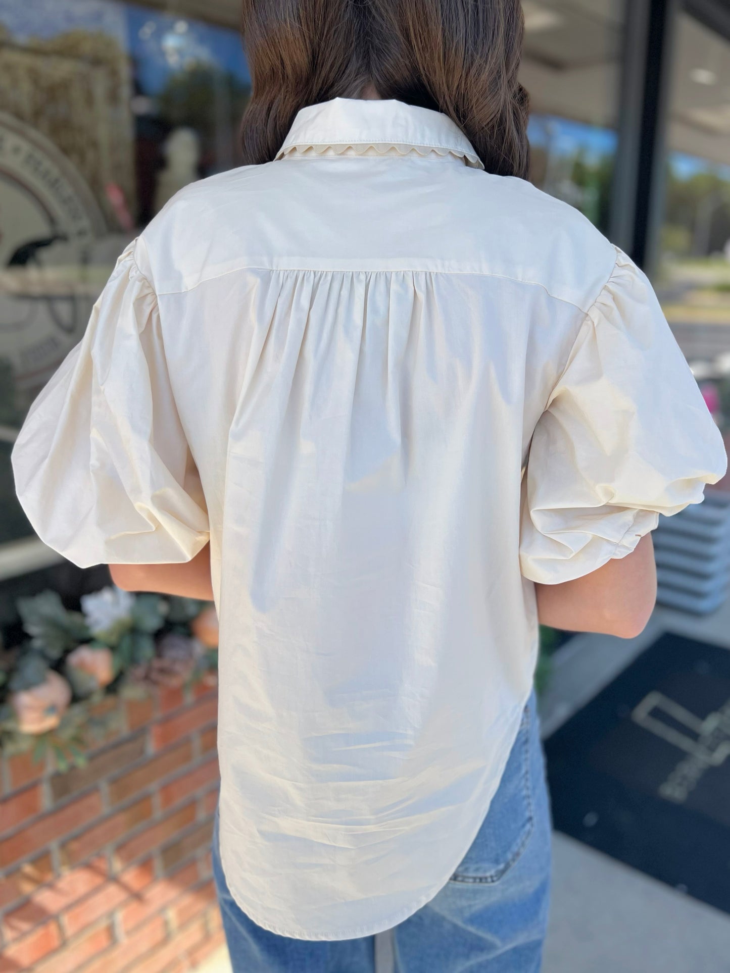 Contrast Ric-Rac Trim Poplin Top