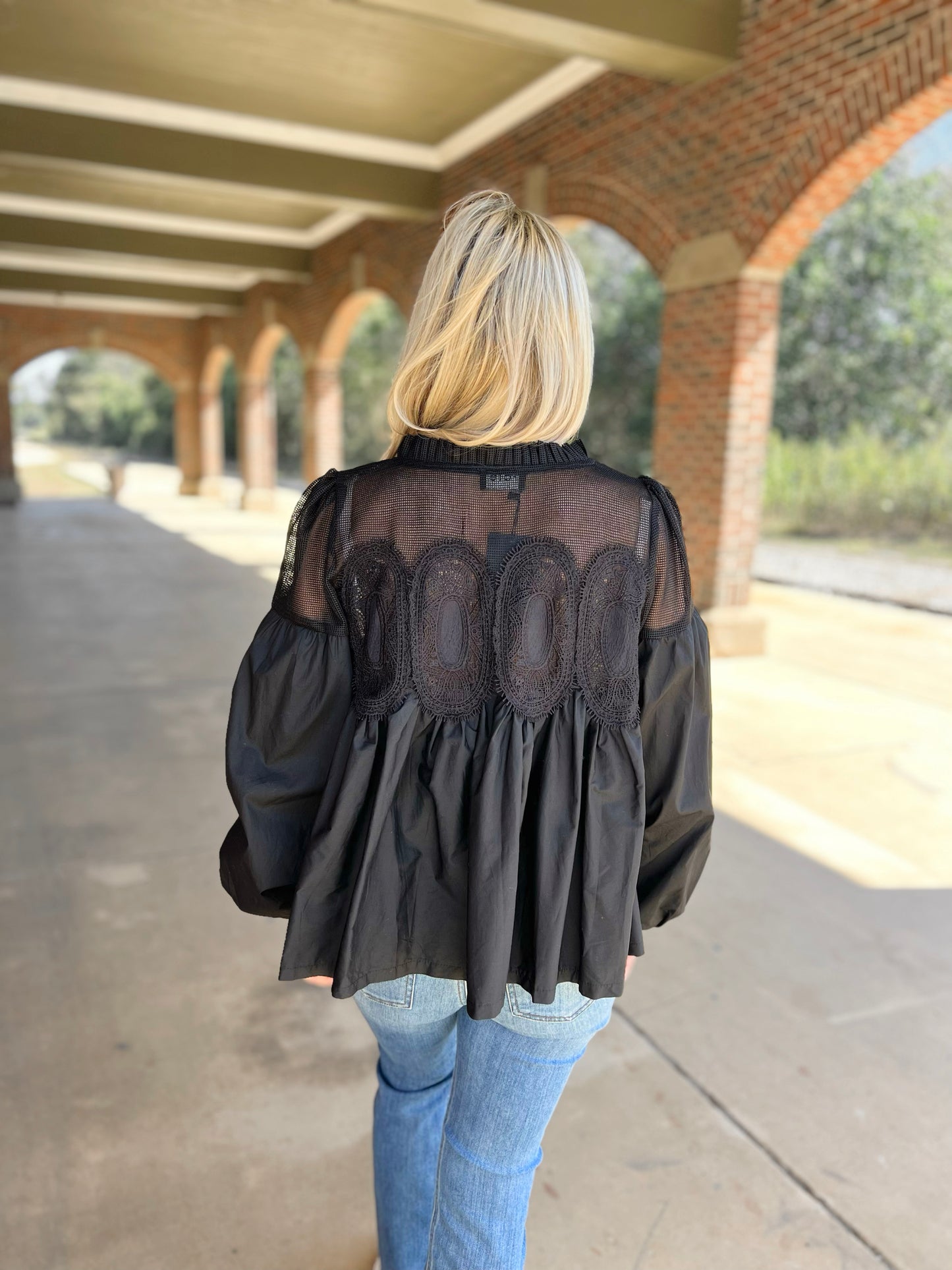 Lace Applique Long Sleeve Blouse