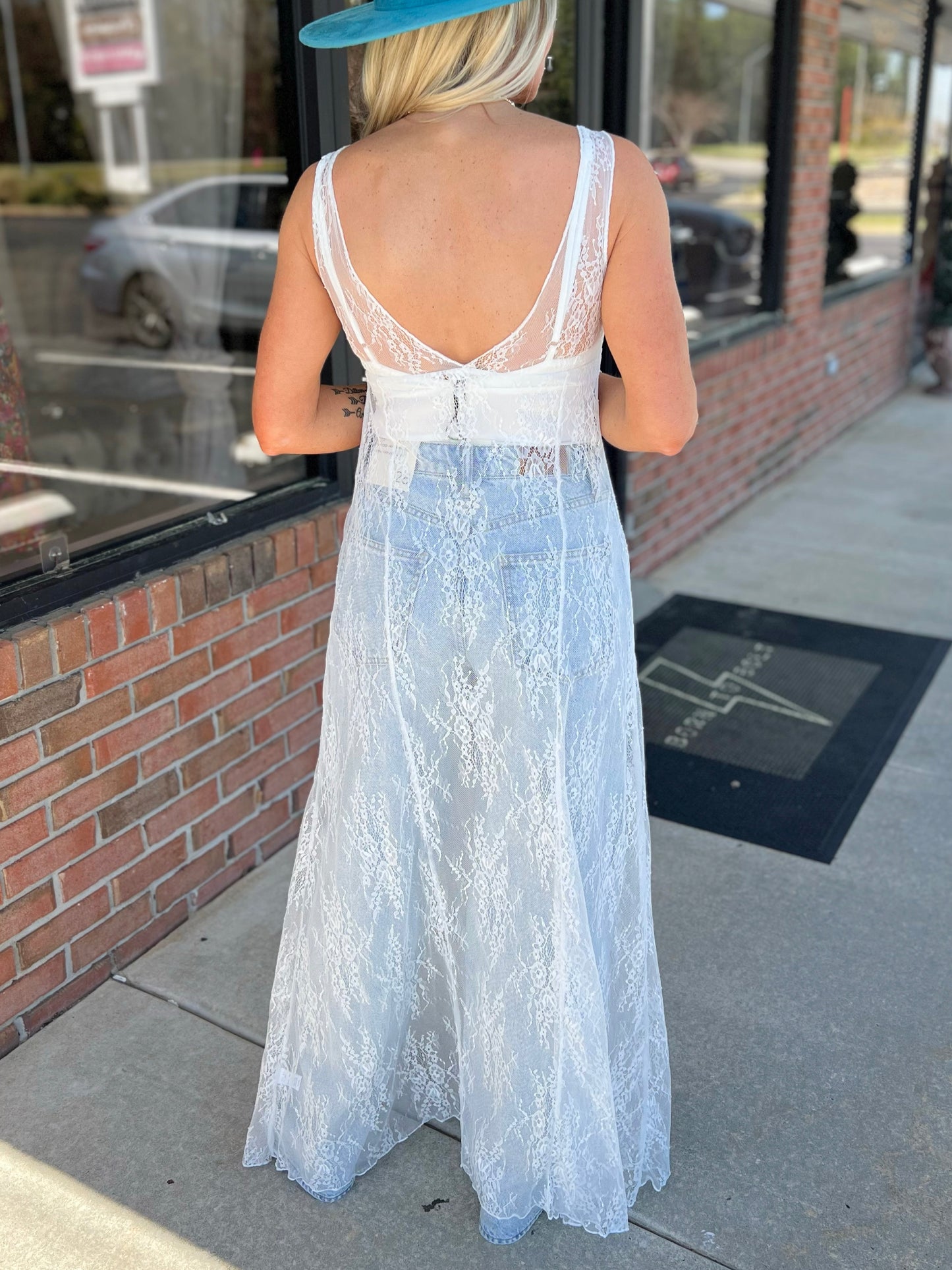 V-Neck Bodysuit and Sheer Lace Dress Set