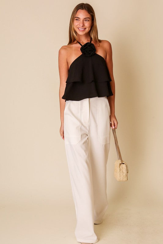 Halter Neck Top with Flower