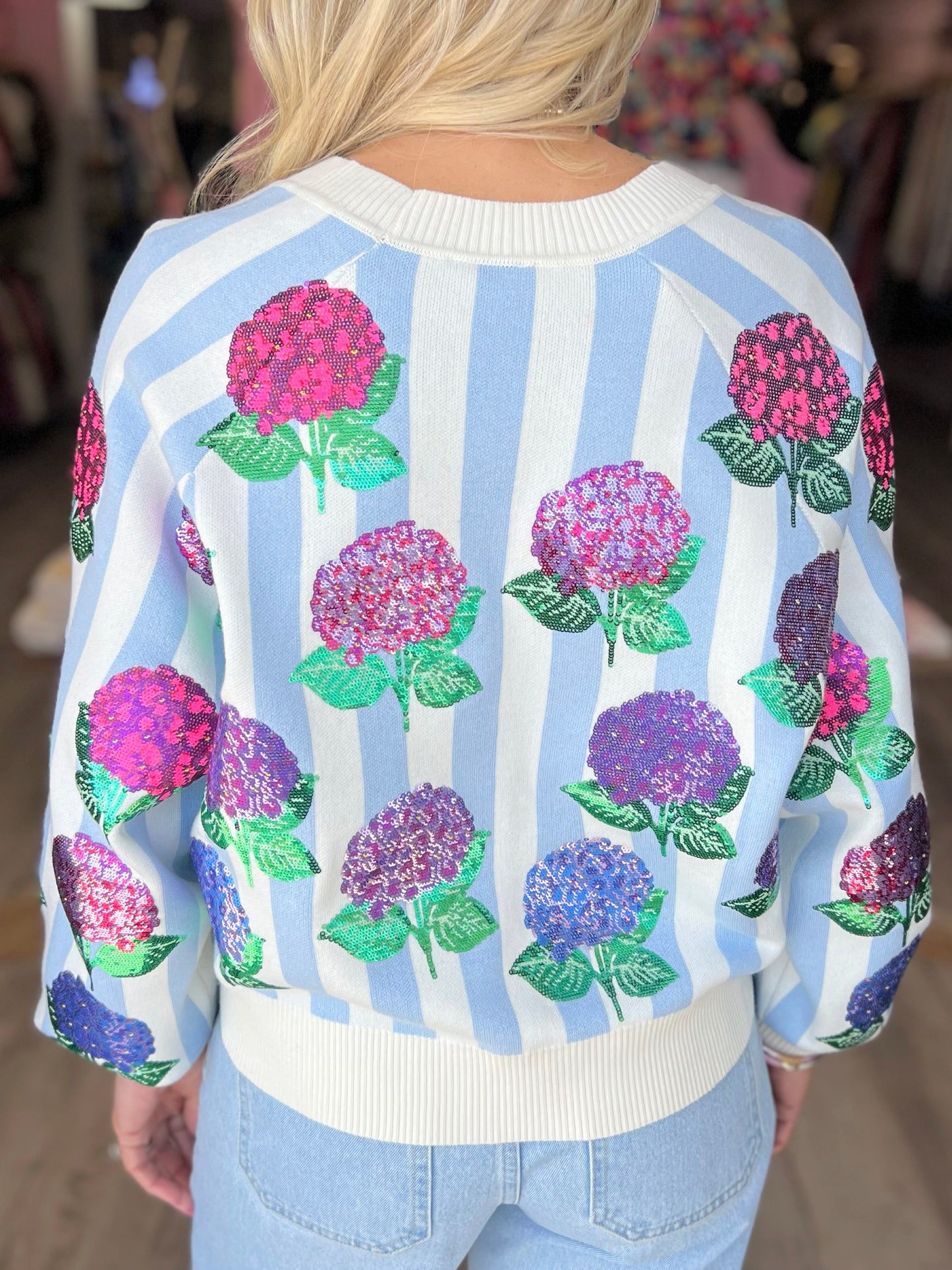 QOS Striped Hydrangea Cardigan