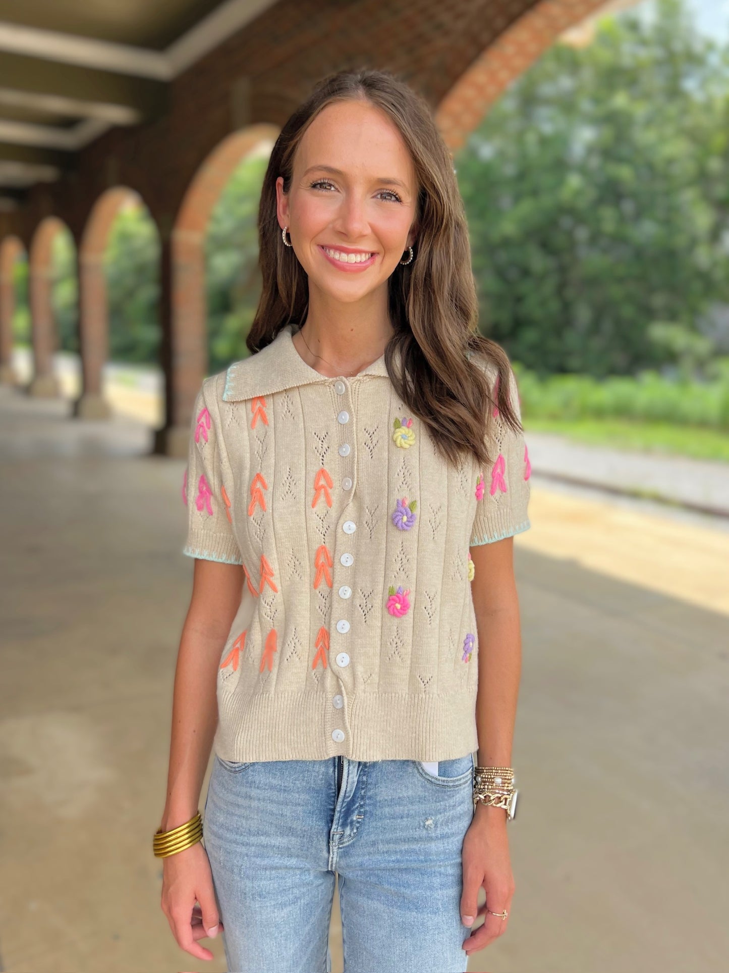 Embroidered Sweater Top