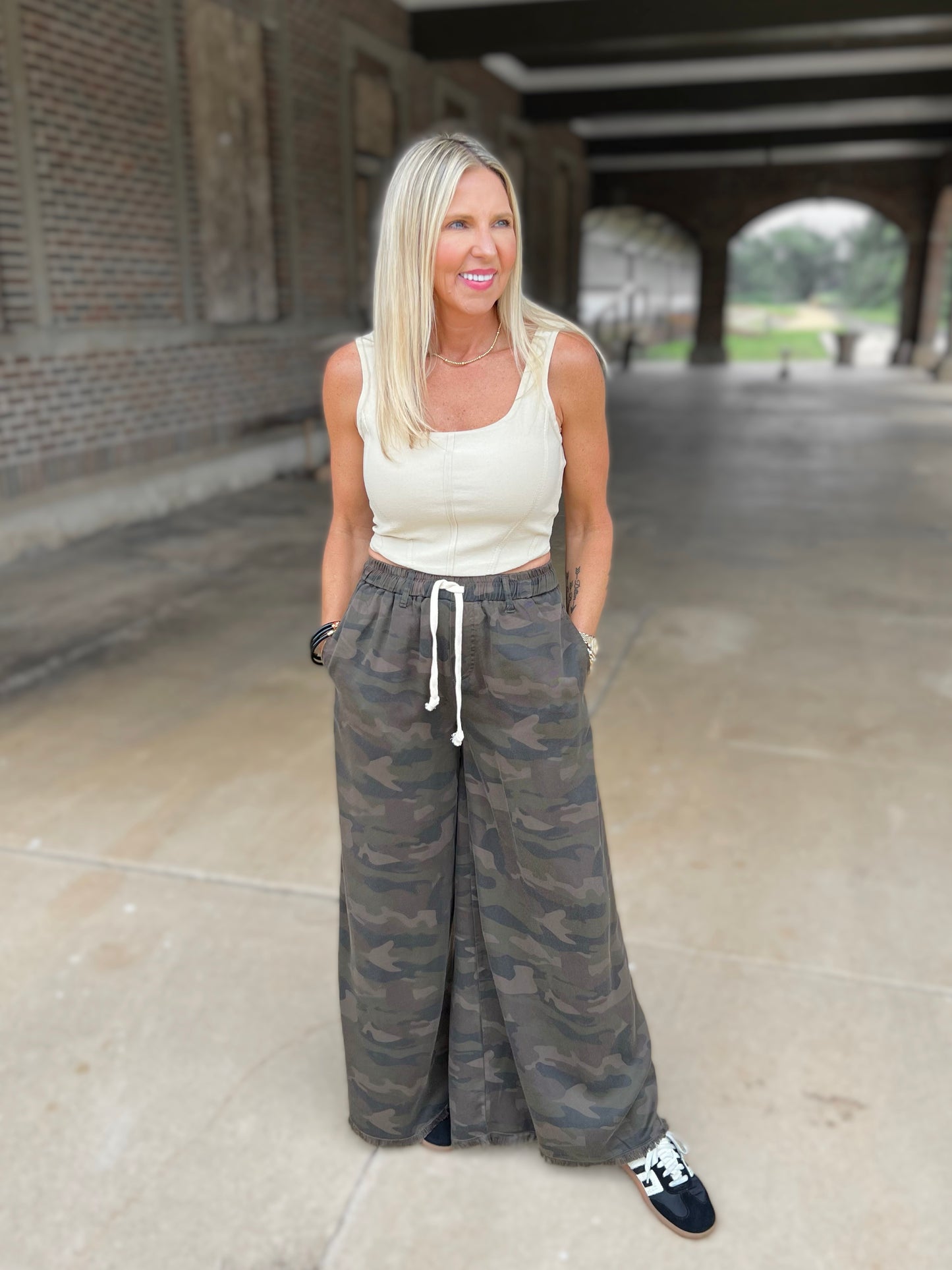 VH Camo Tencel Wide Leg Pant