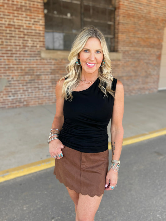 Suede Scallop Edge Skirt