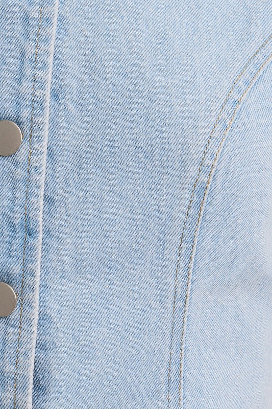 Denim Button Front Sleeveless Top