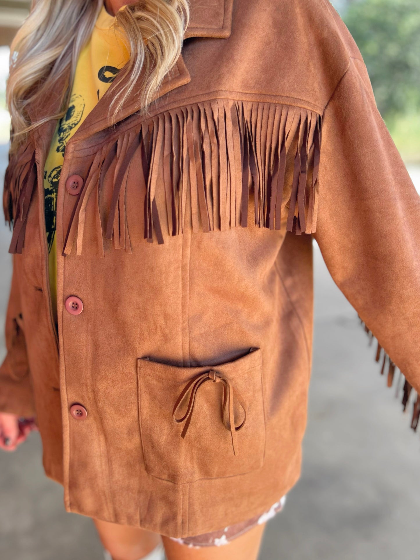 Fringe Detail Suede Jacket