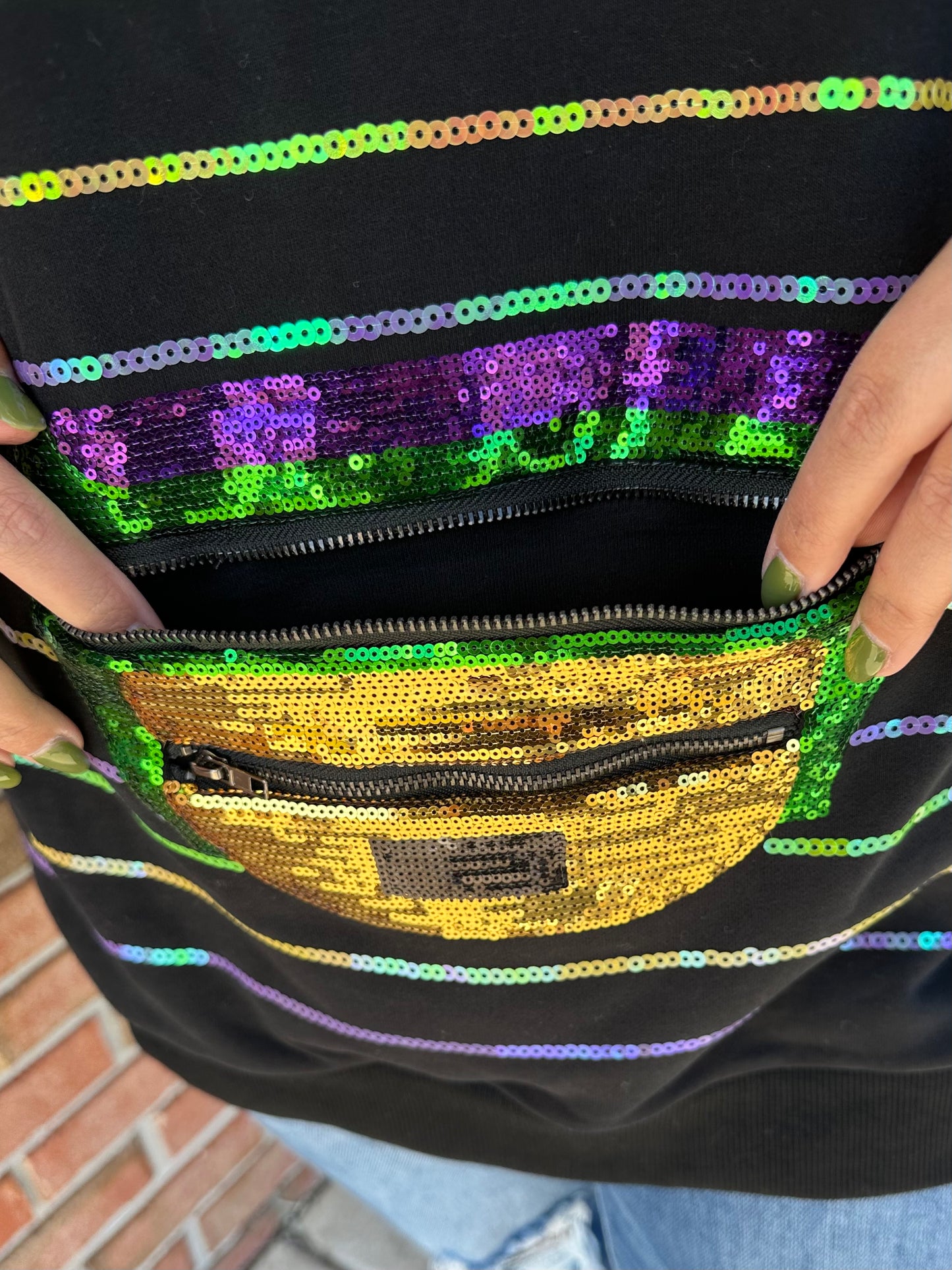 QOS Fanny Pack Mardi Gras Bead Sweatshirt