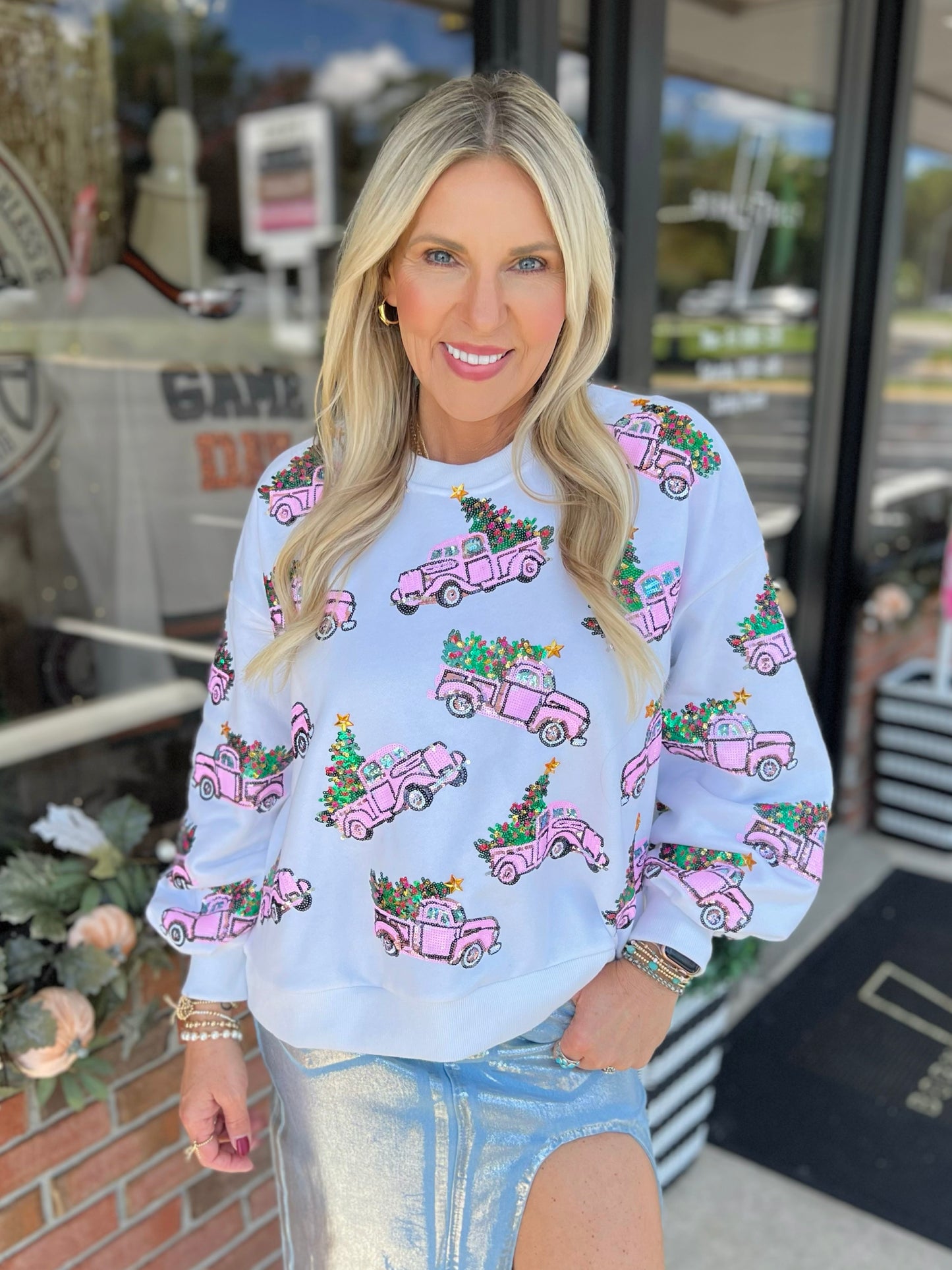 QOS Trucks with Christmas Trees Sweatshirt