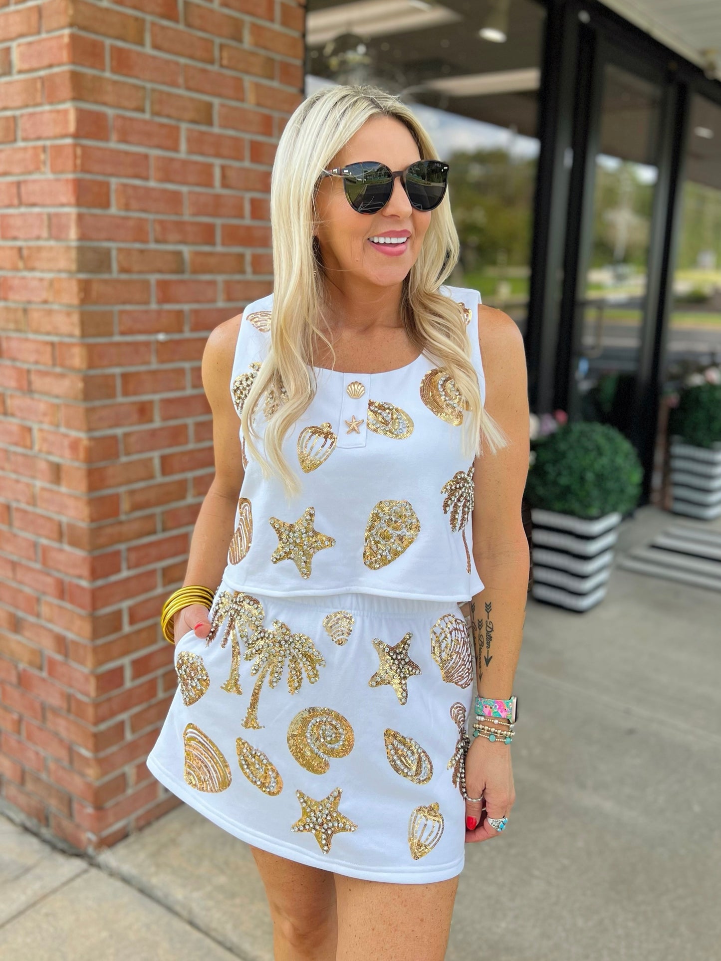 QOS White & Gold Shell Tank