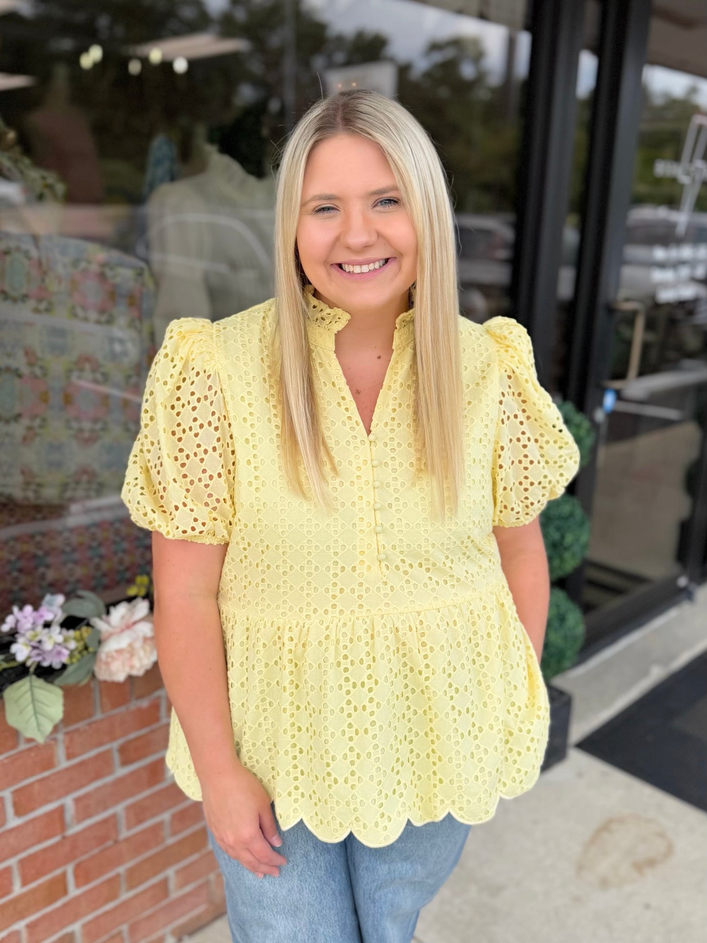 Baby Doll Eyelet Top- Curvy