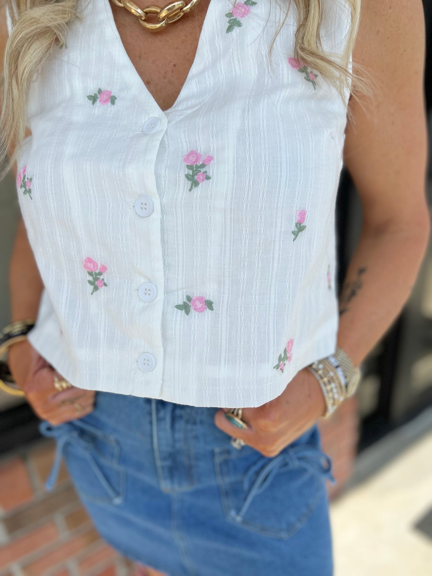 Embroidered Rose Vest