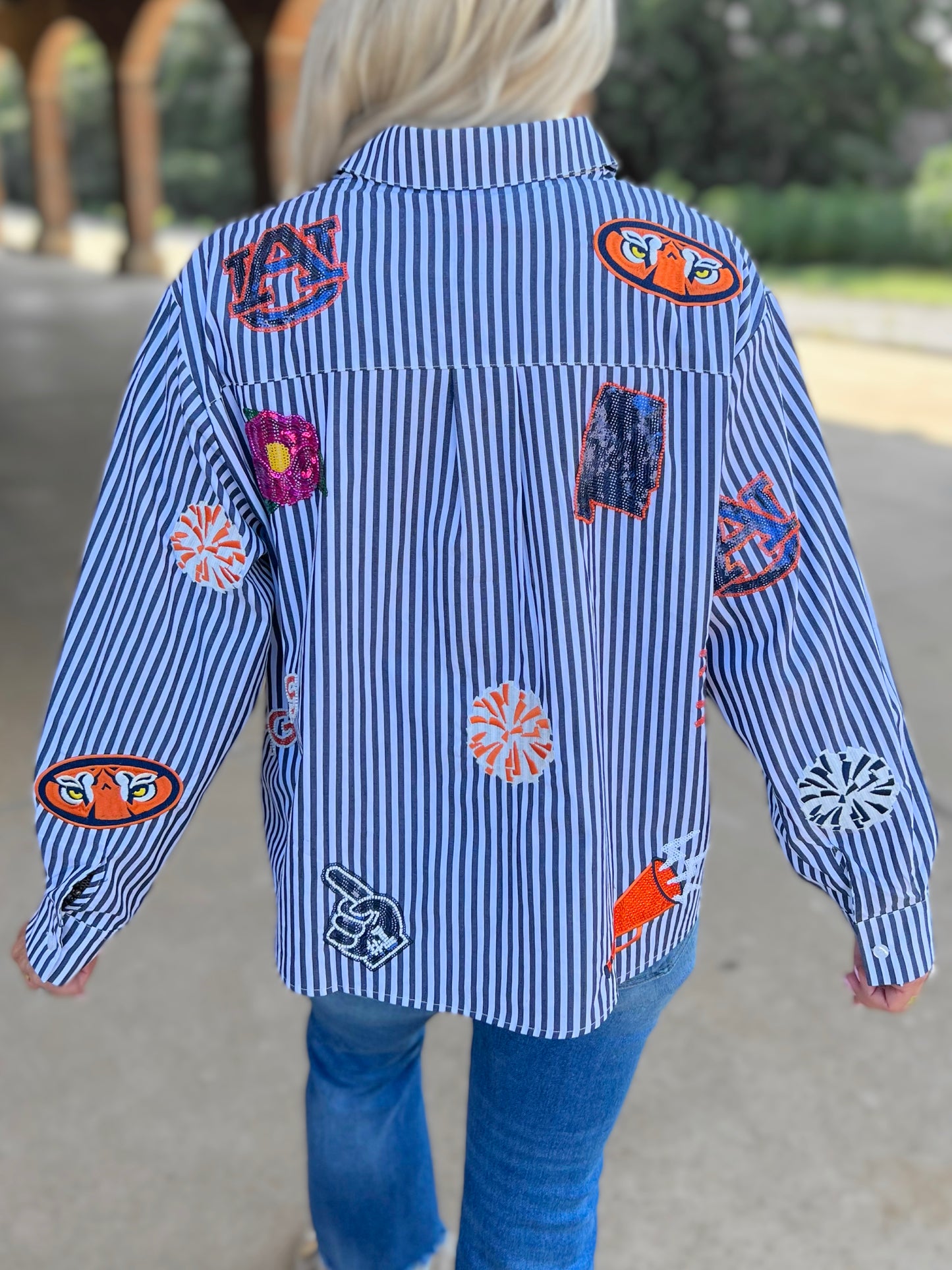 QOS Licensed Auburn Icon Striped Button Down
