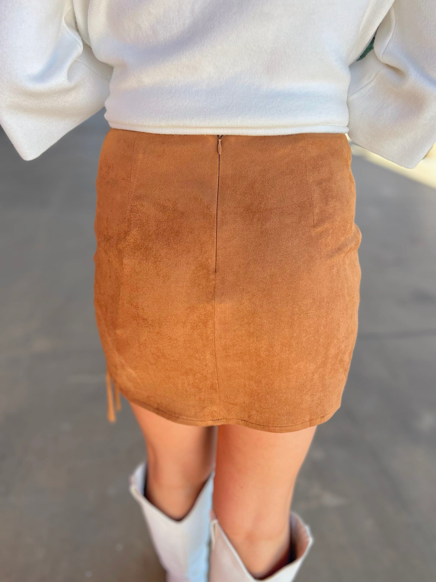 Suede Fringe Mini Skirt