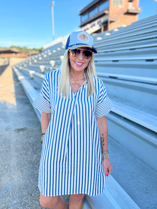 Ruffle Collar Striped Dress