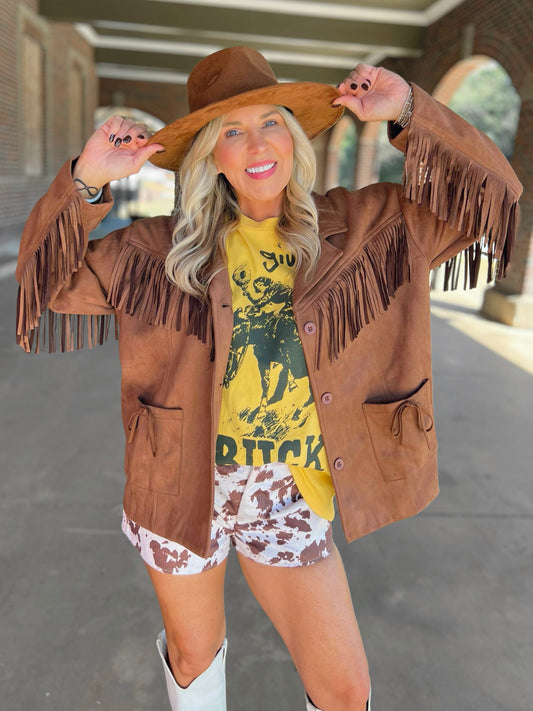 Fringe Detail Suede Jacket