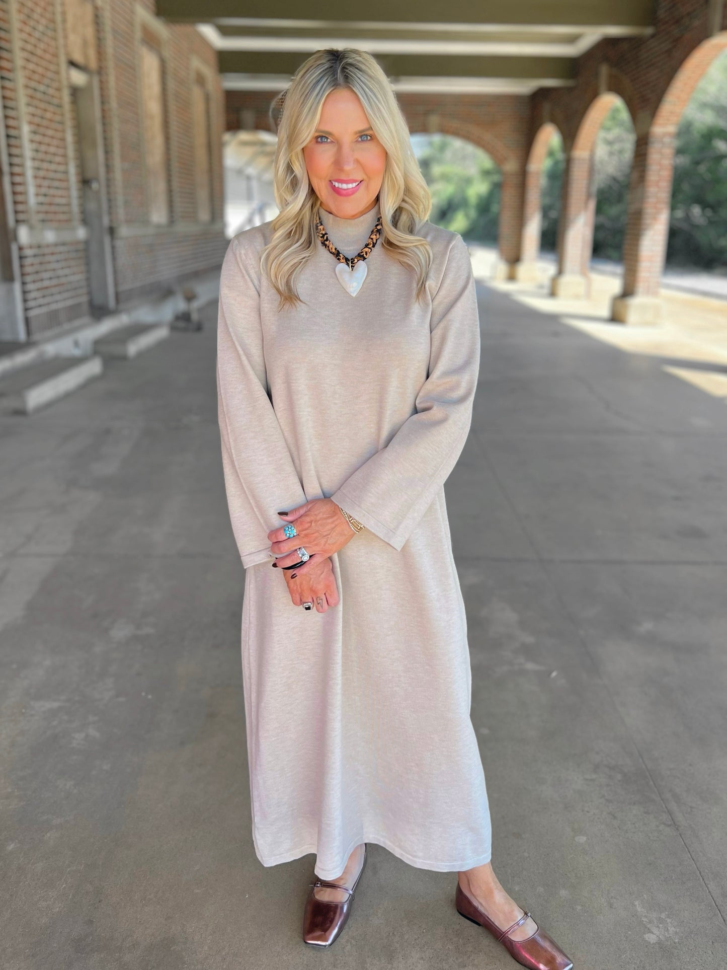 Mock Neck Midi Dress