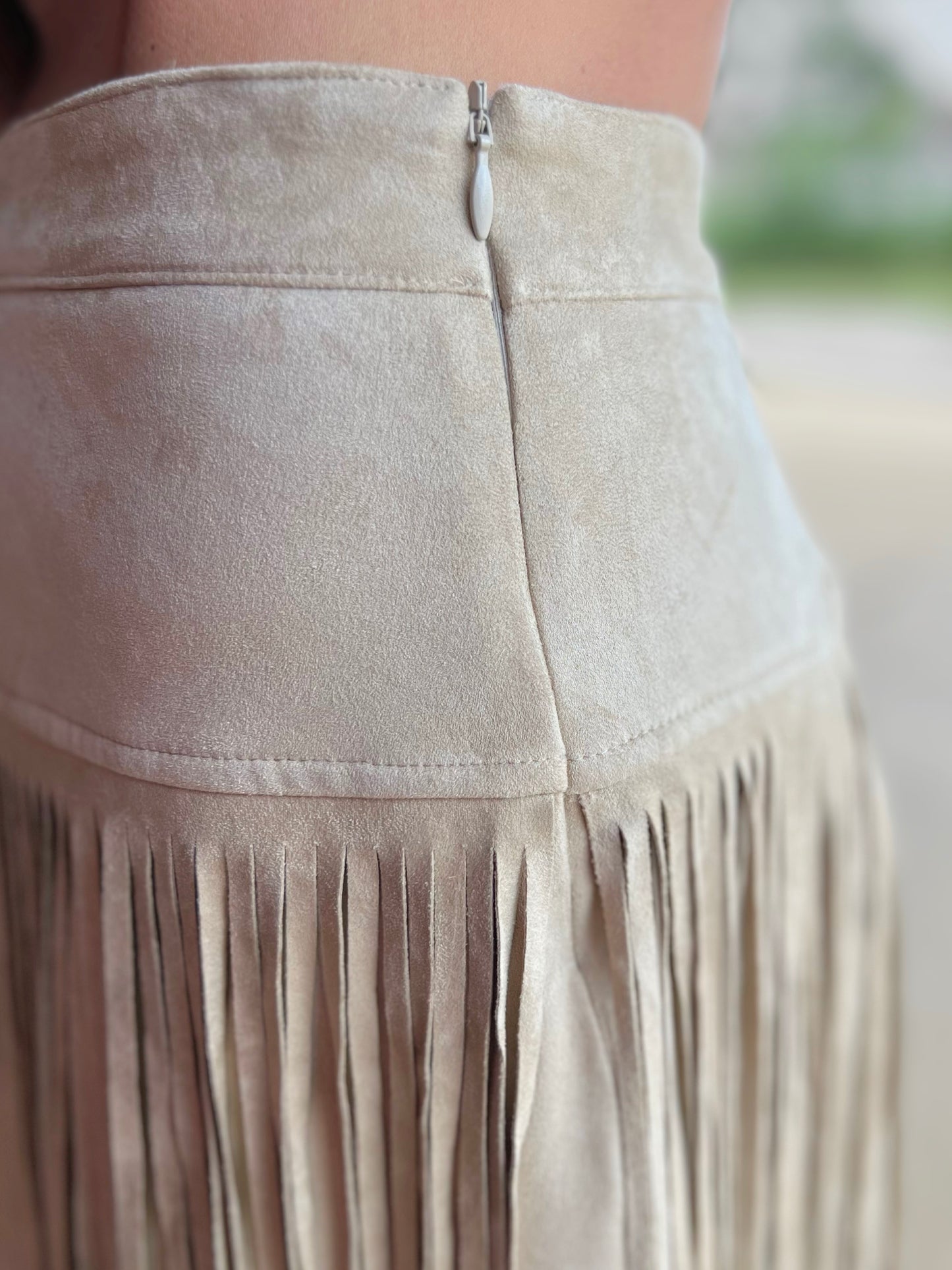 Suede Fringe Midi Skirt