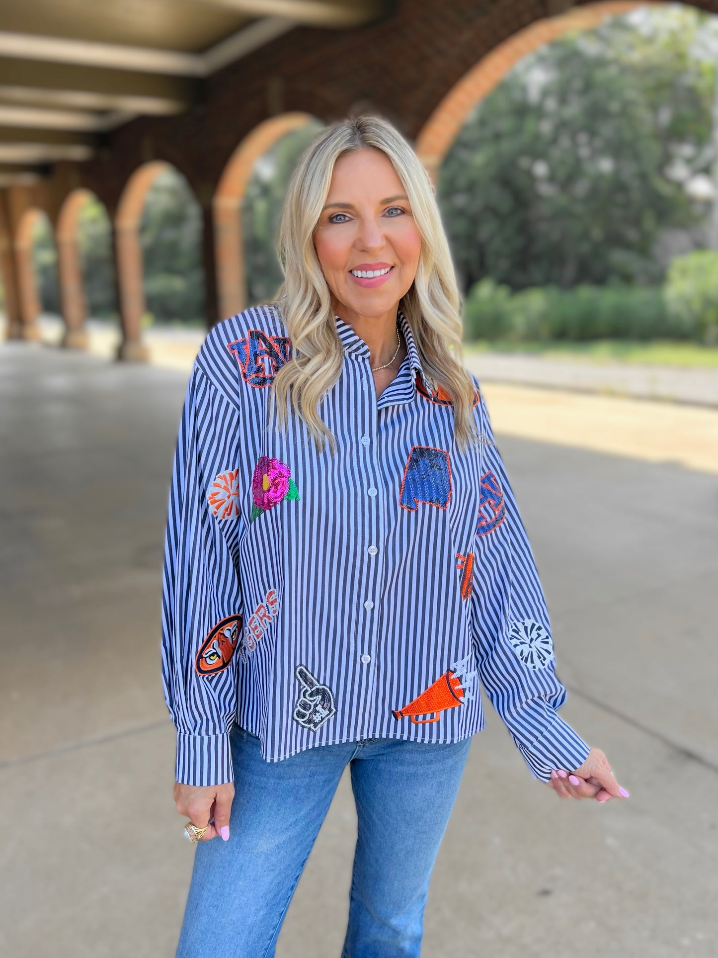 QOS Licensed Auburn Icon Striped Button Down
