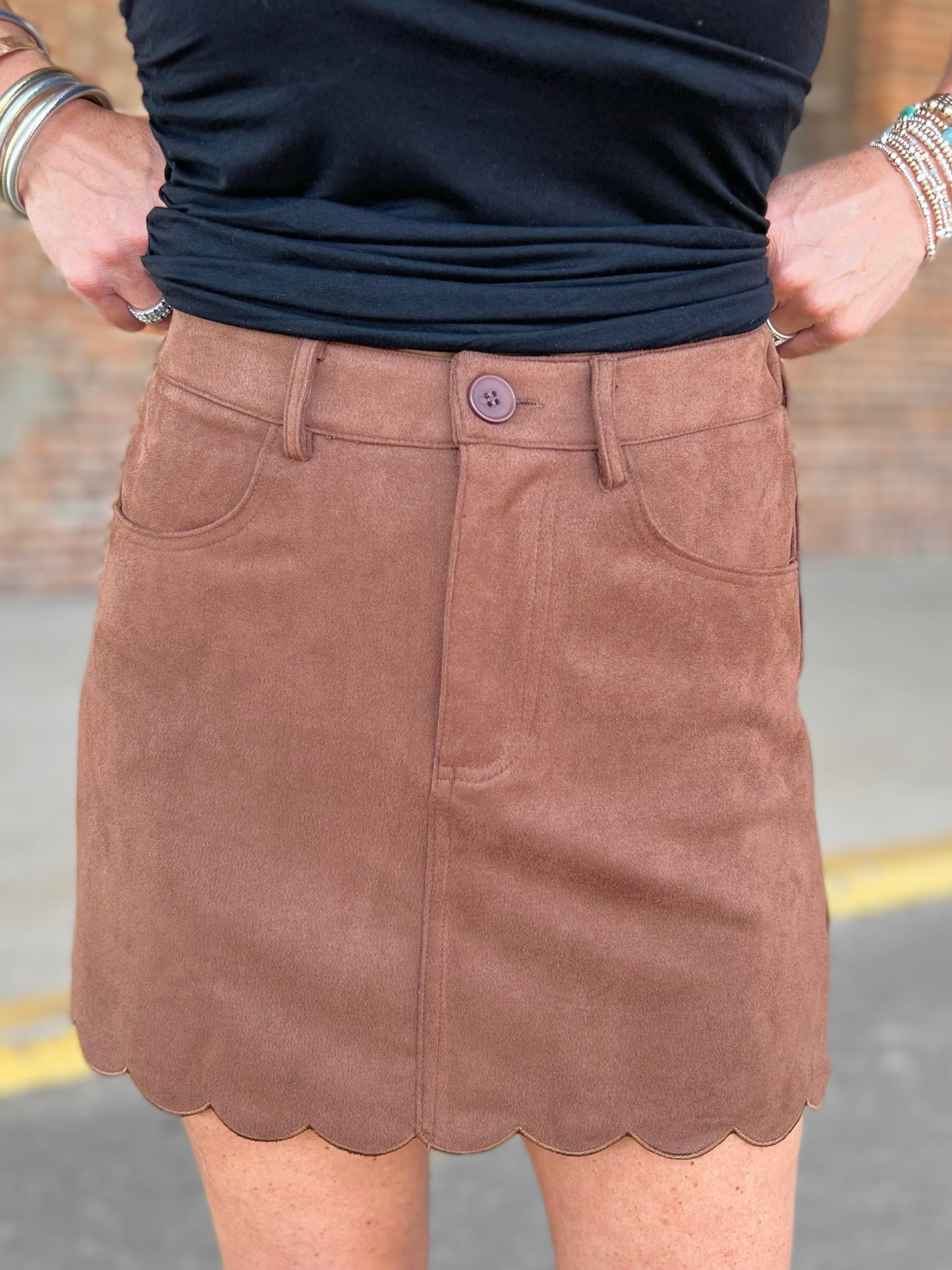 Suede Scallop Edge Skirt