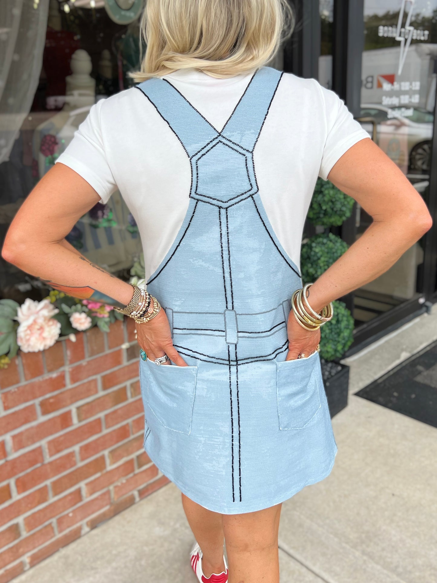 QOS Full Sequin Overall Tee Dress