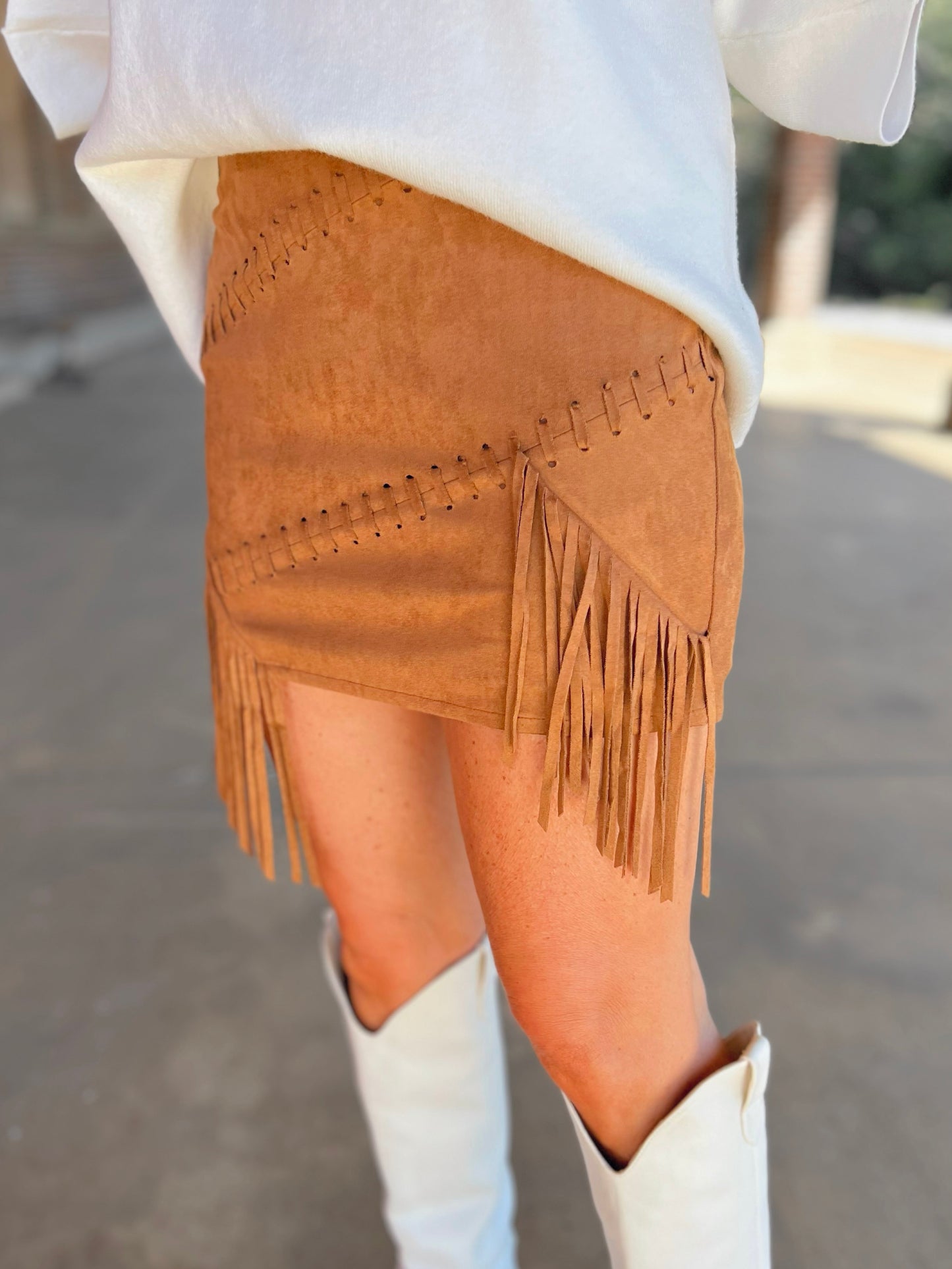 Suede Fringe Mini Skirt