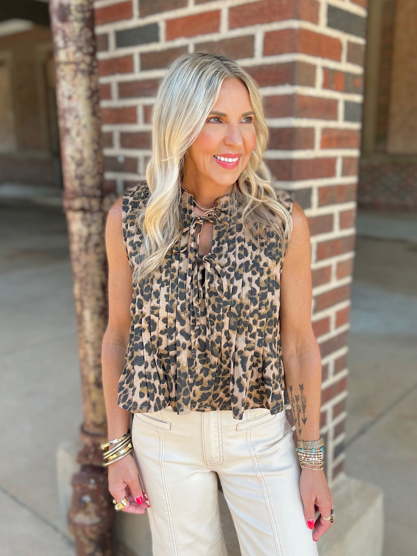 Leopard Pleated Top