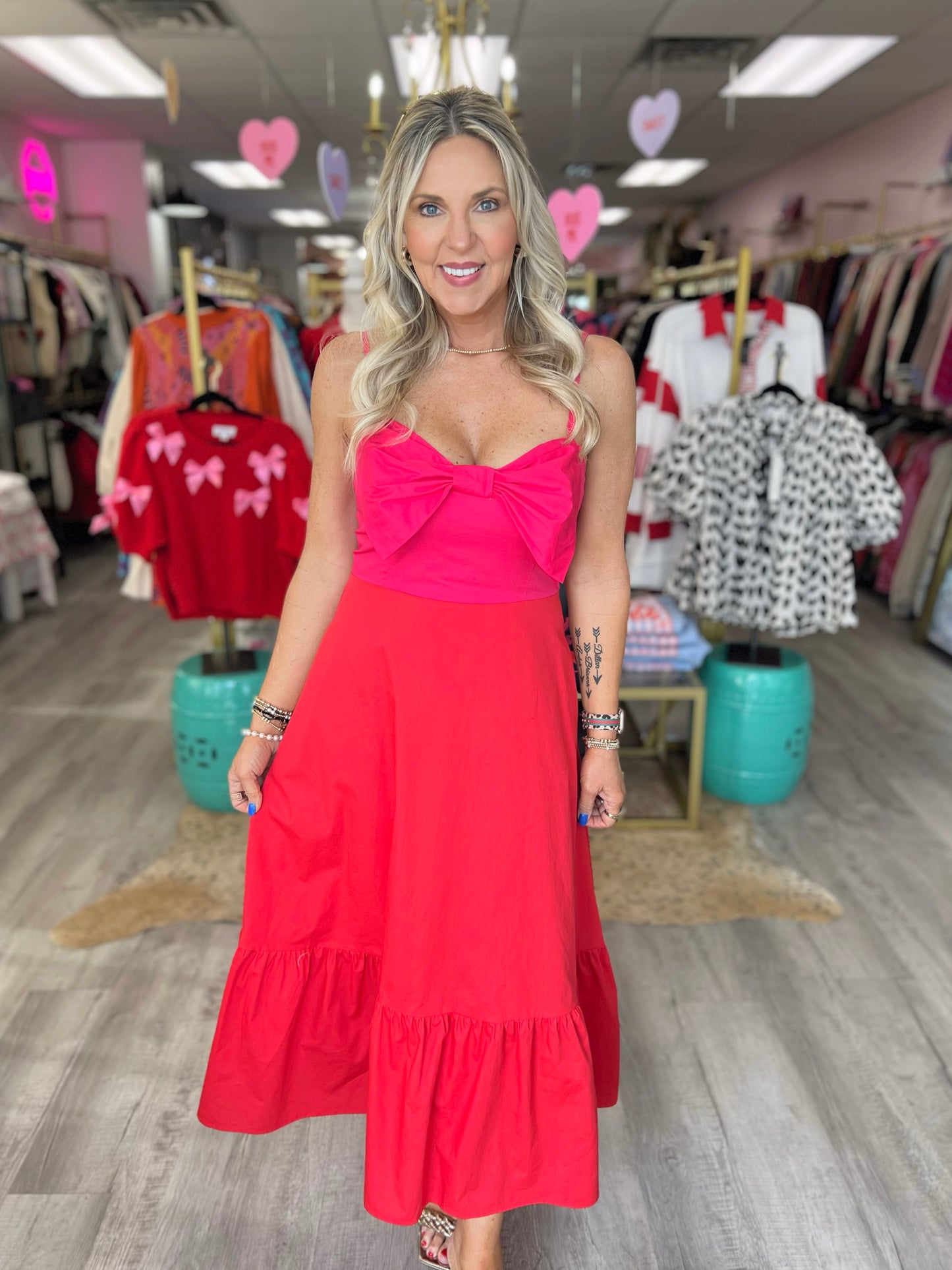 Color Block Bow Midi Dress