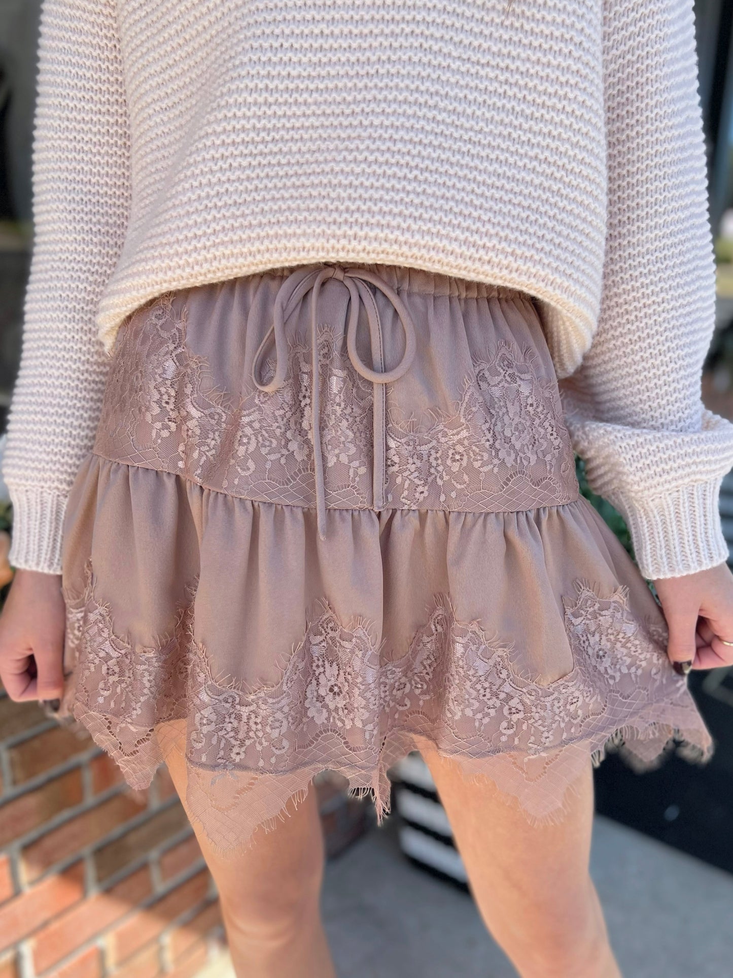 Satin Lace Mini Skirt