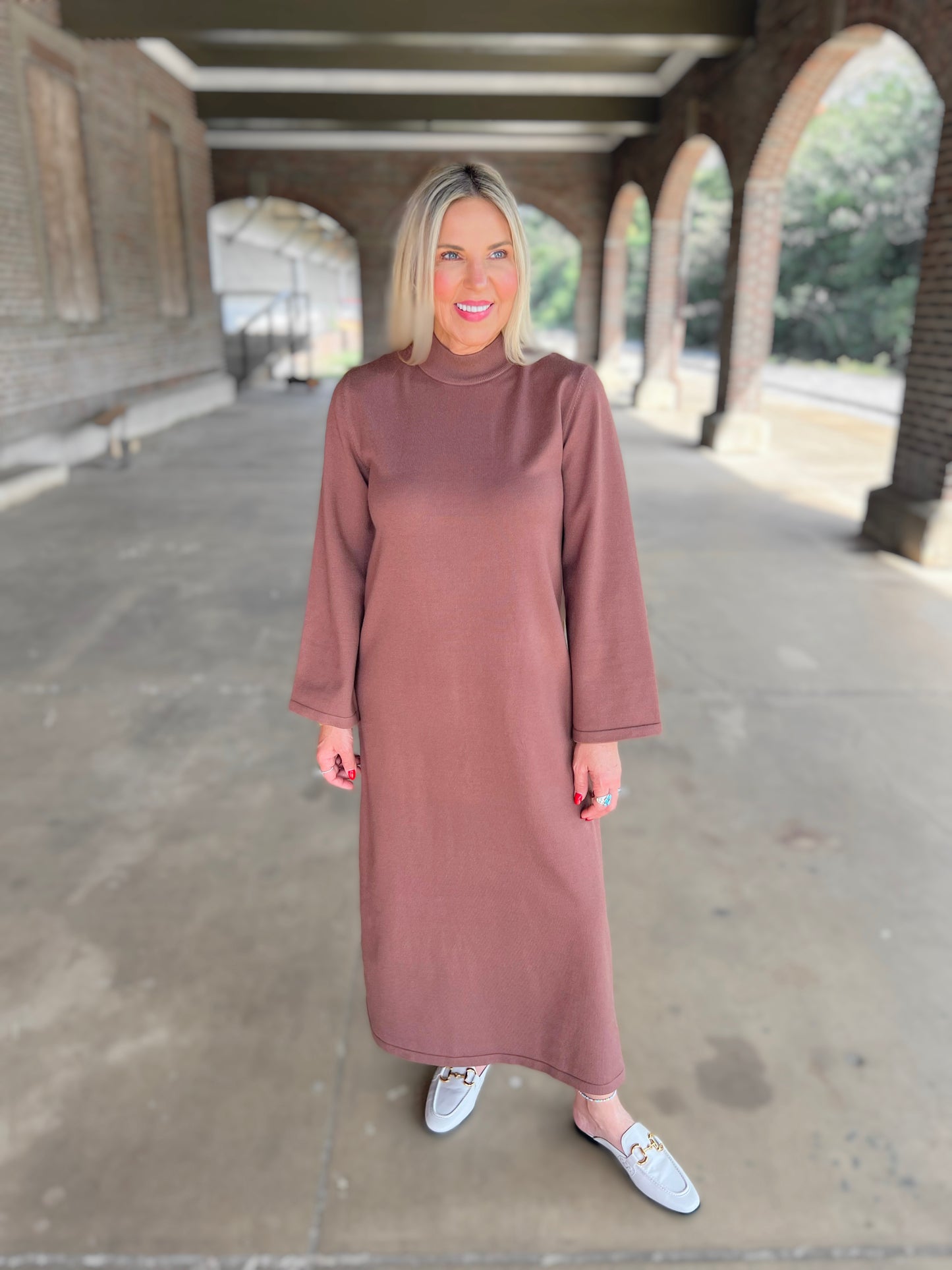 Mock Neck Midi Dress