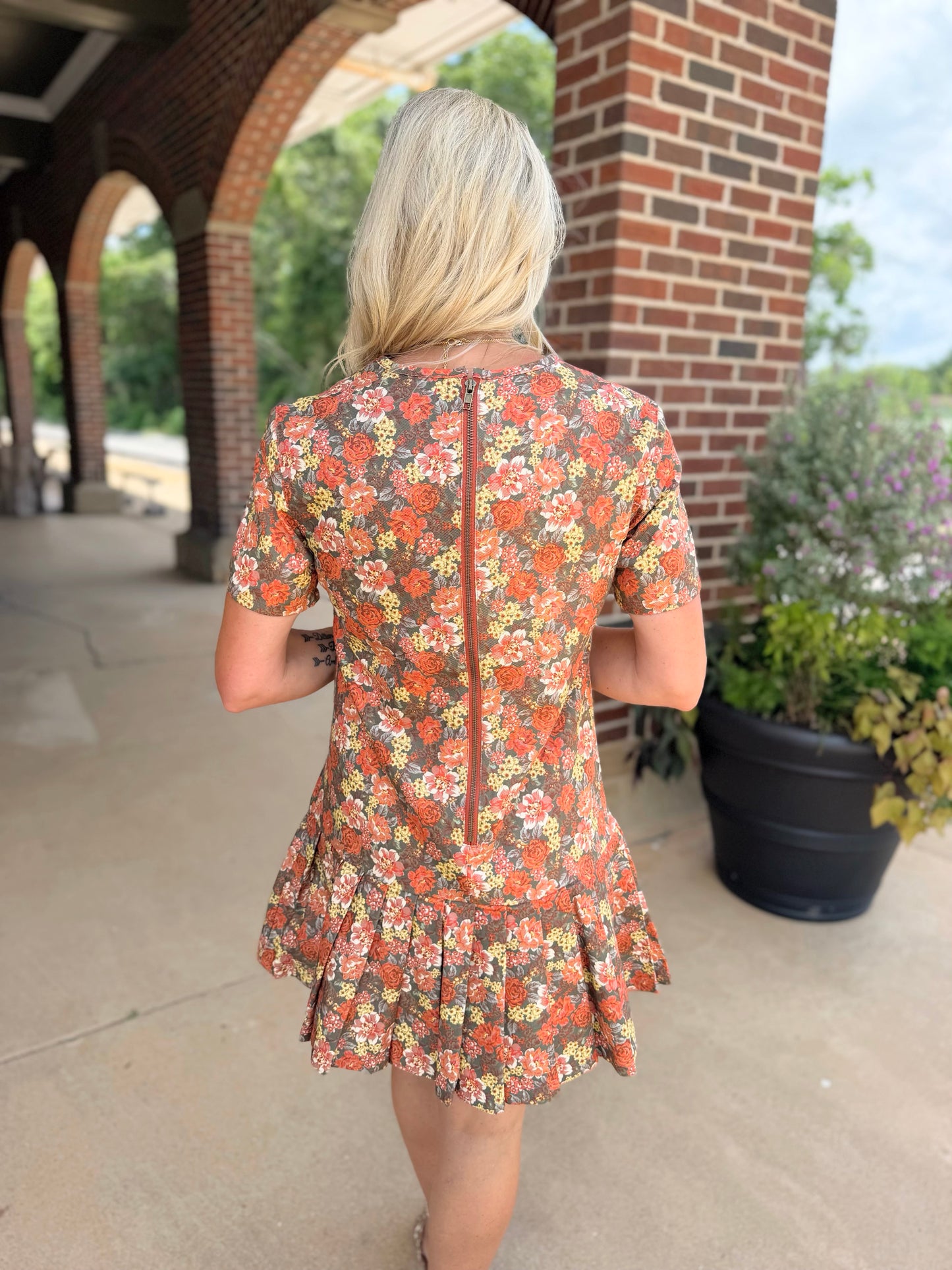 Autumn Floral Drop Waist Dress