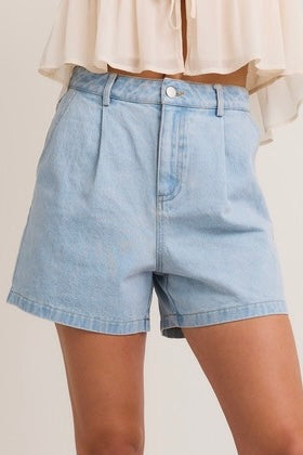 Denim Pleated Shorts