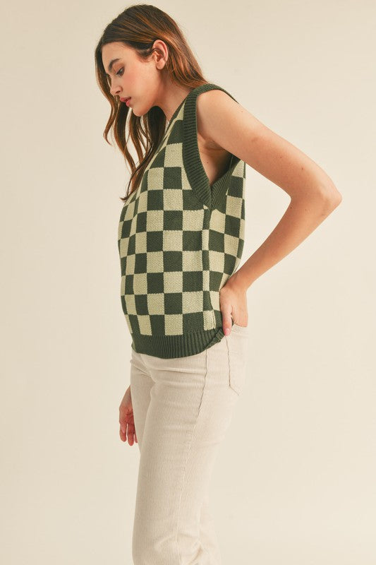 Oversized Checkered Sweater Vest