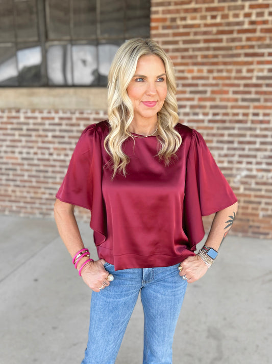 Flutter Sleeve Satin Top
