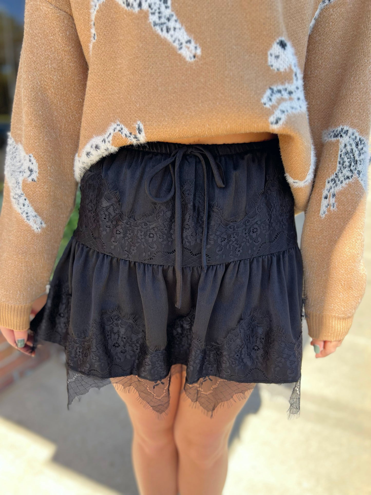 Satin Lace Mini Skirt
