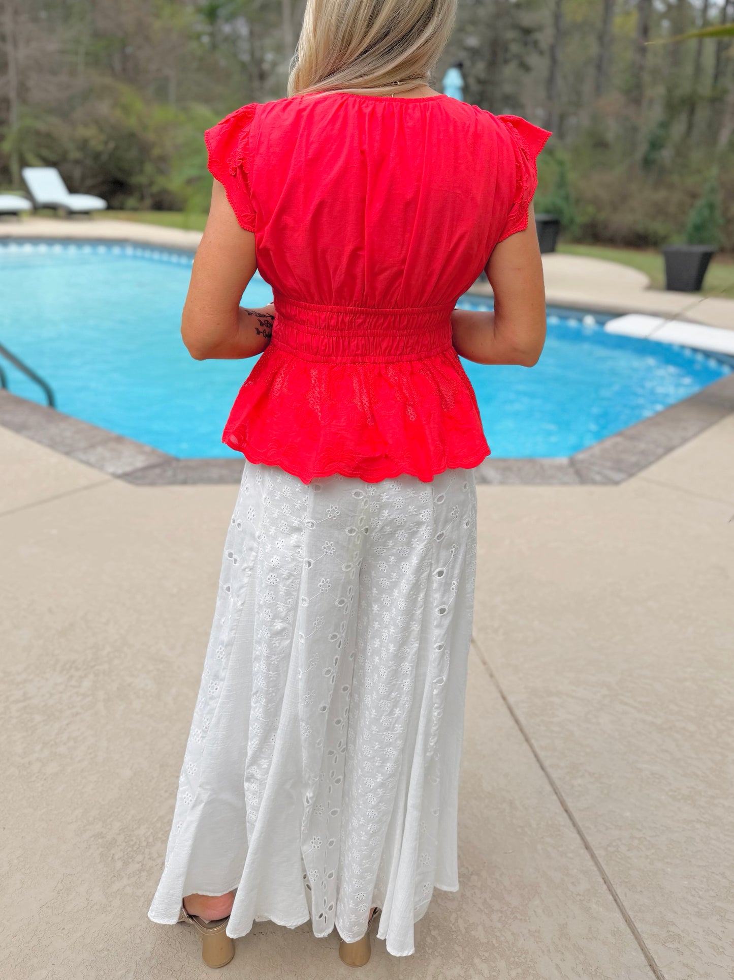 Eyelet Flare Pants