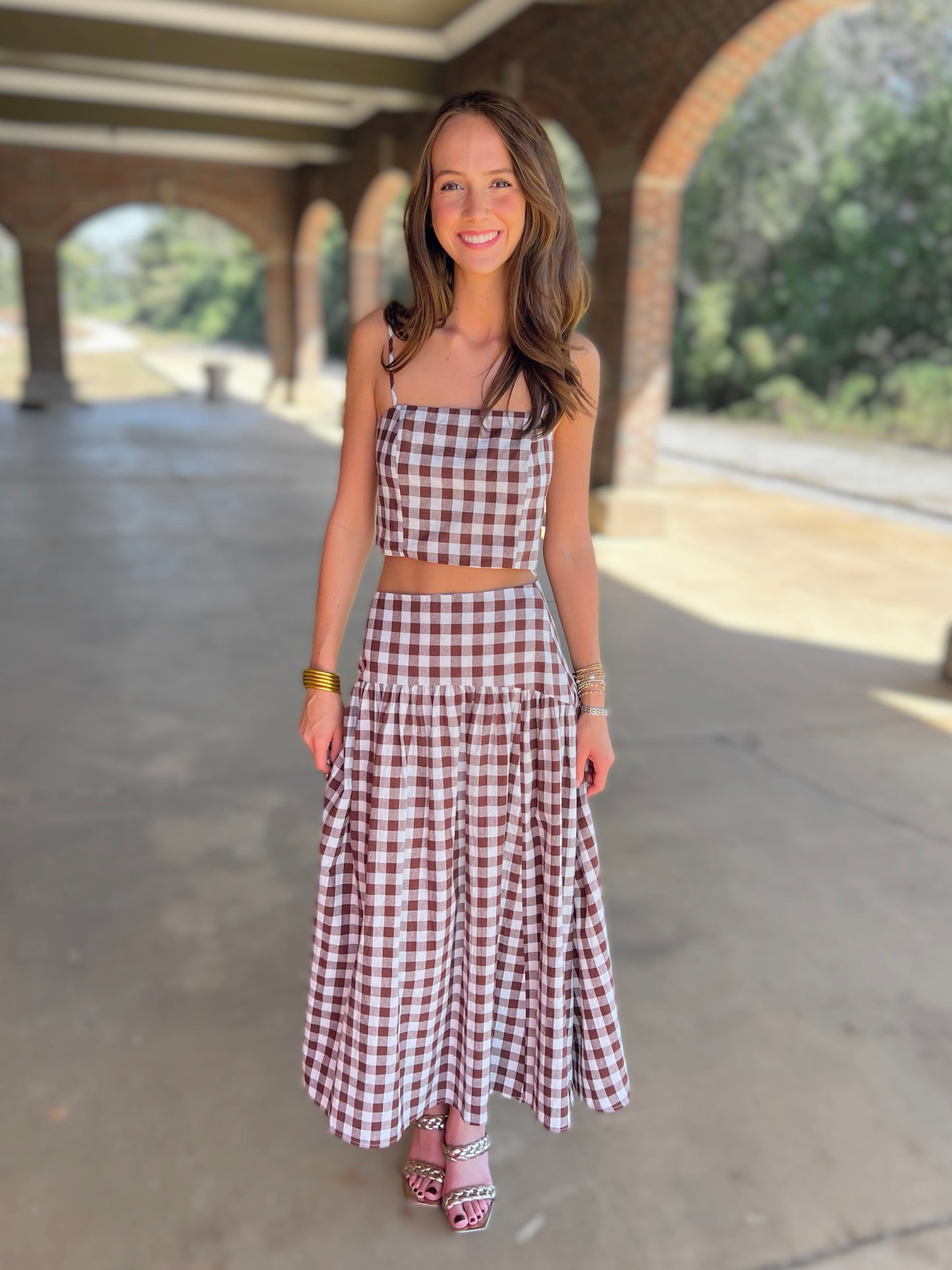 Gingham Flared Maxi Skirt