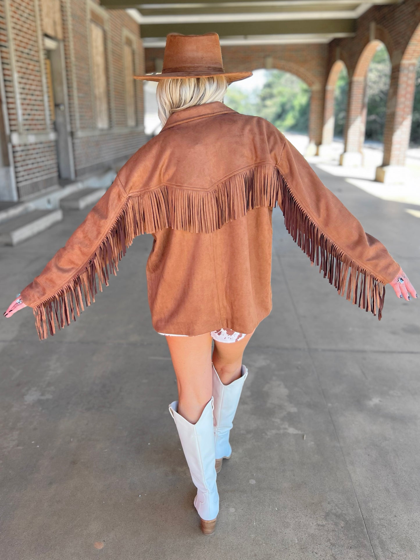 Fringe Detail Suede Jacket
