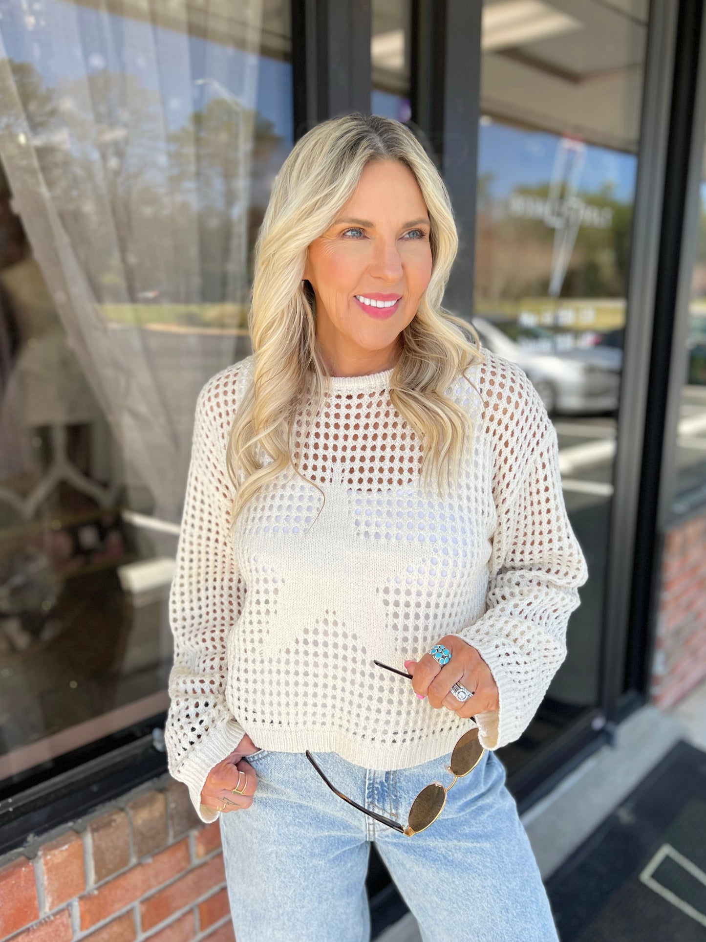 Crew Neck Crochet Sweater