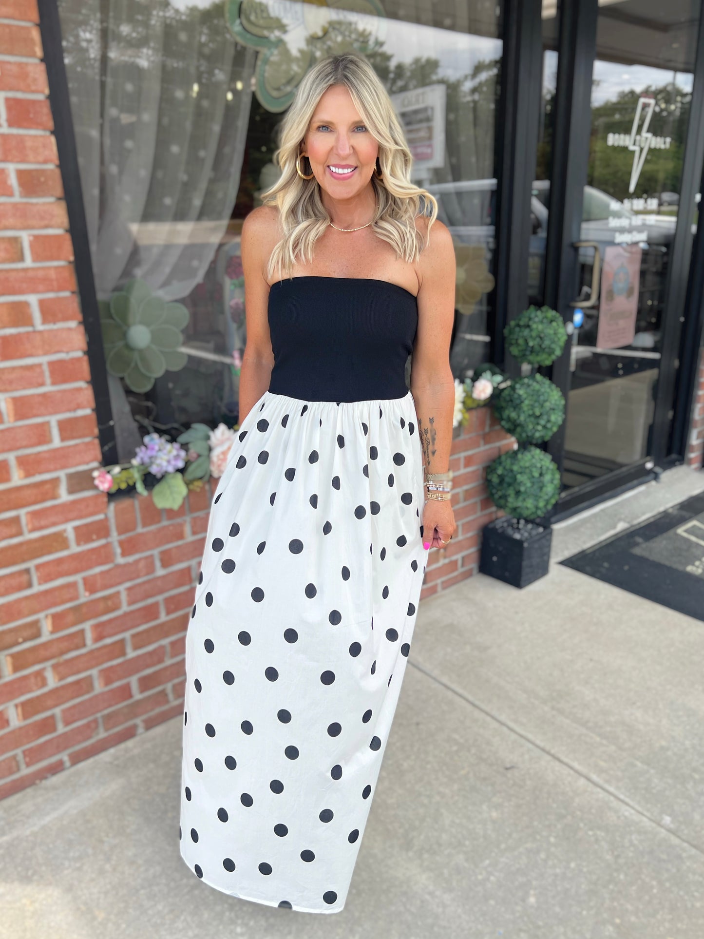 Strapless Polka Dot Dress