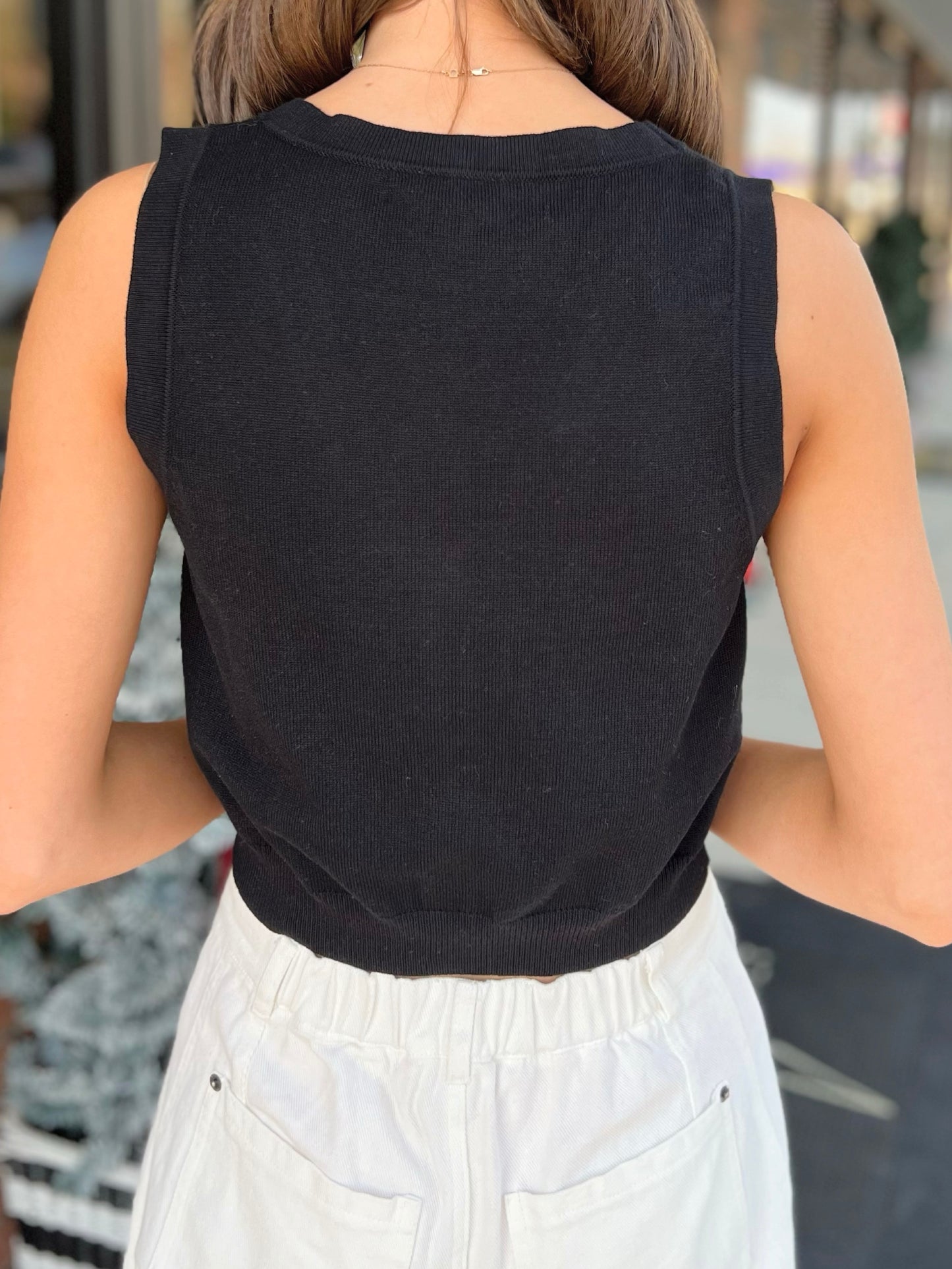 Bow Embroidered Cropped Vest