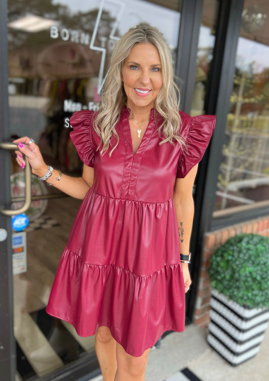 Faux Leather Tiered Mini Dress