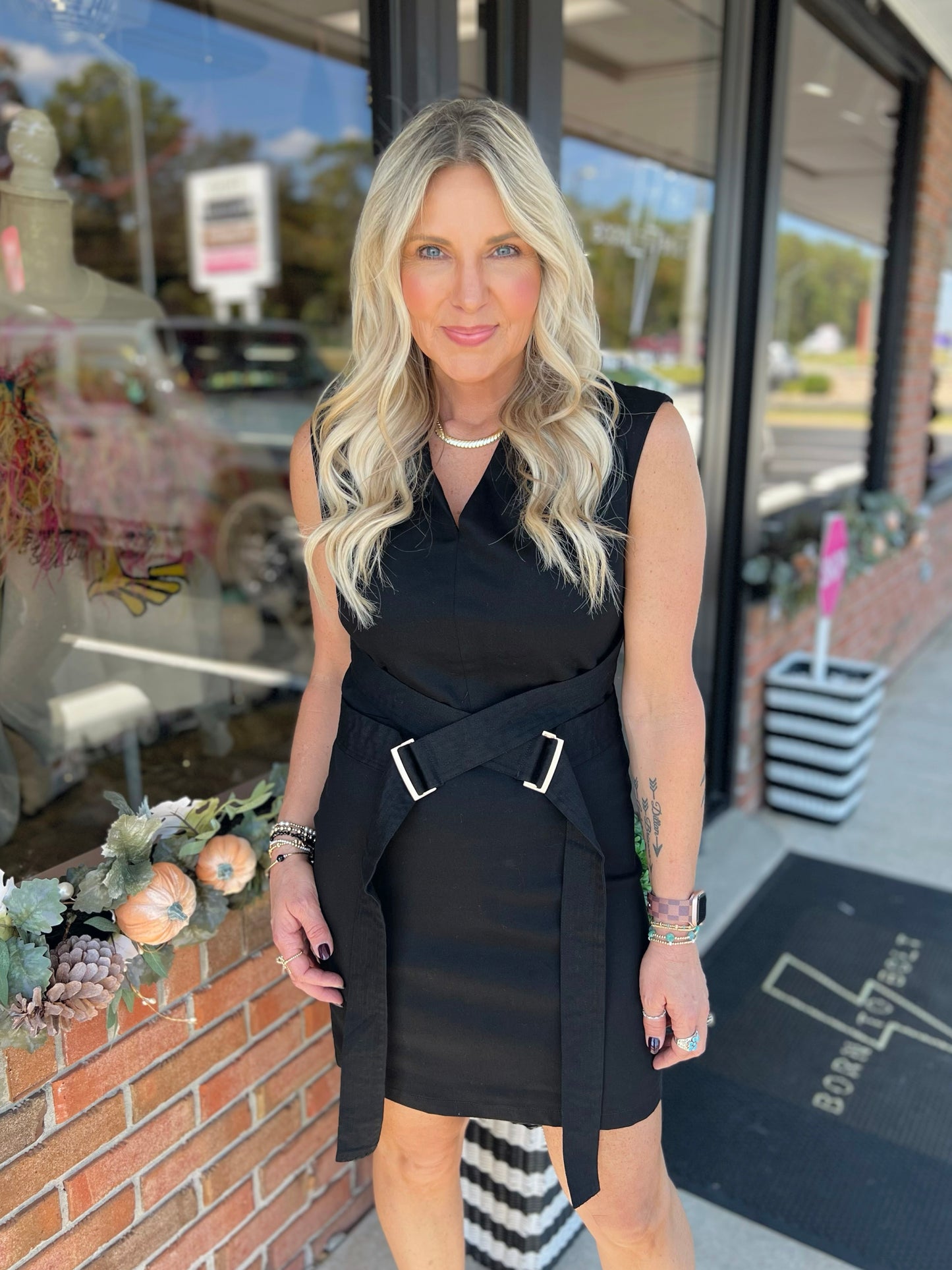 Criss Cross Buckle Dress