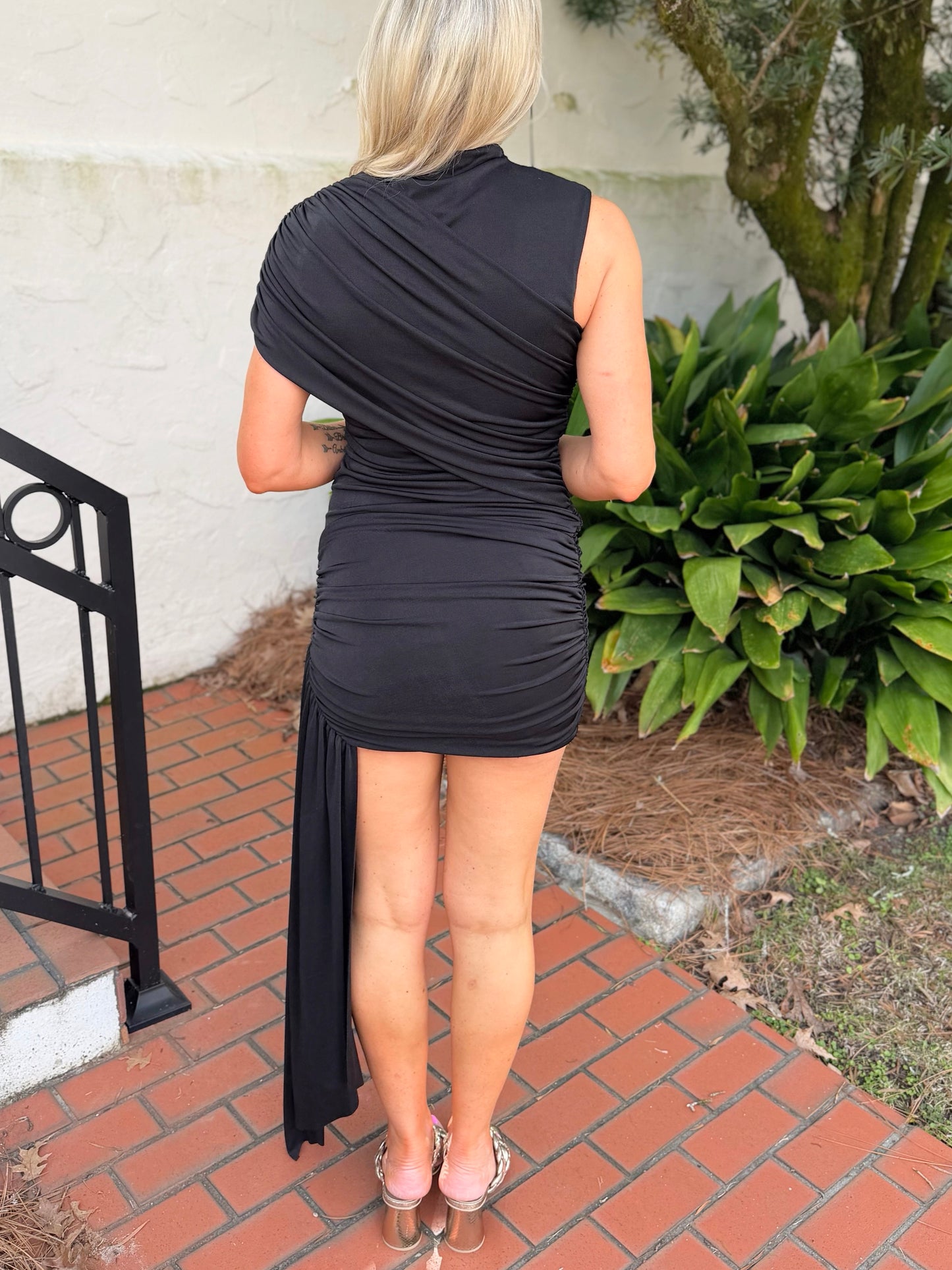Draped Asymmetrical Mini Dress