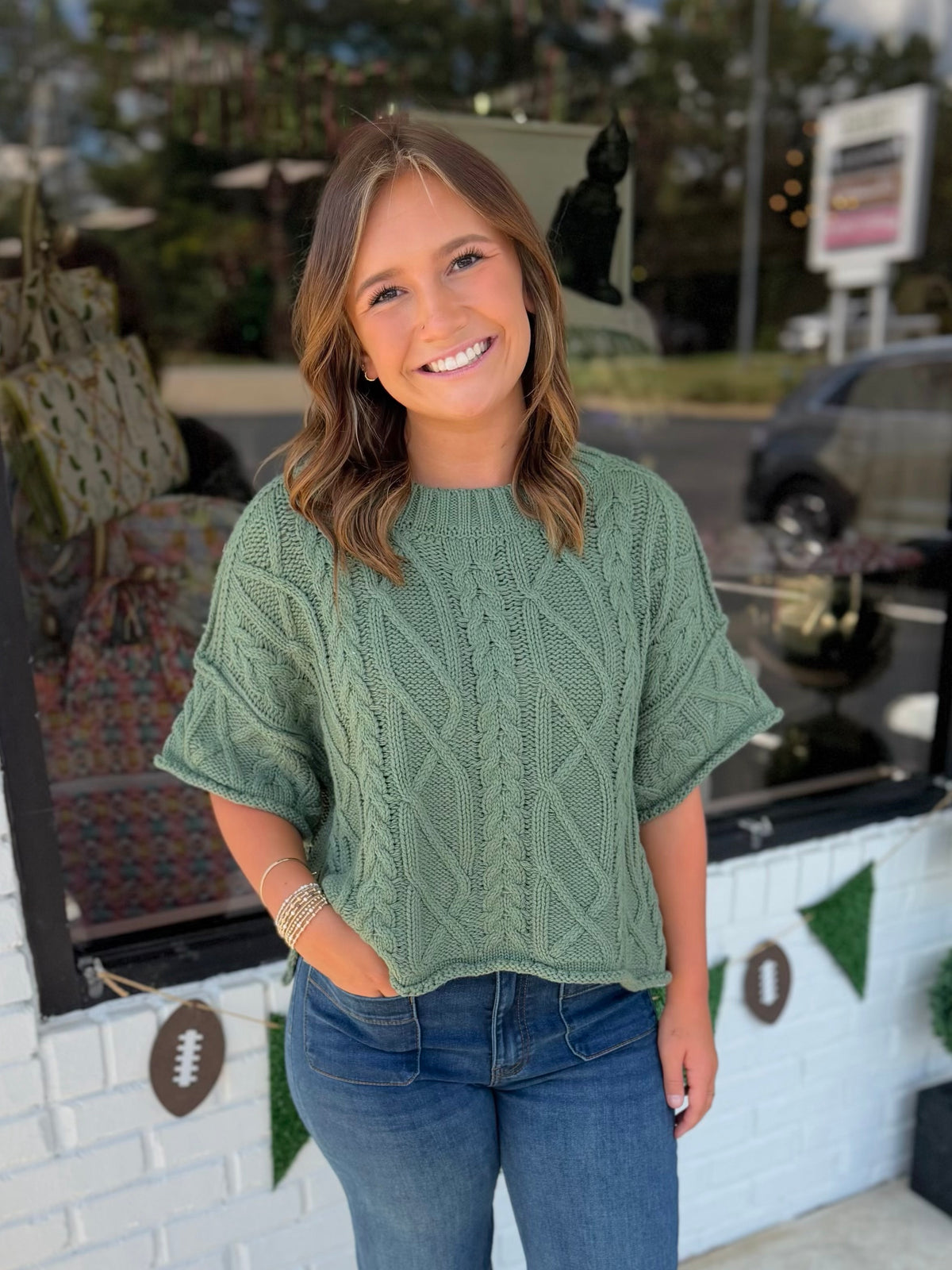 Cable Knit Short Sleeve Sweater Top